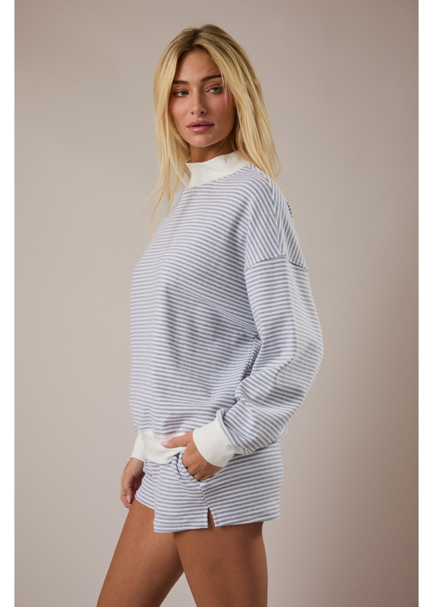 Le Lis Mock Neck Stripe Sweatshirt - PT6947-4