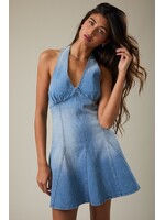 Le Lis Halter Neck Seam Detail Denim Mini Dress - ID6187