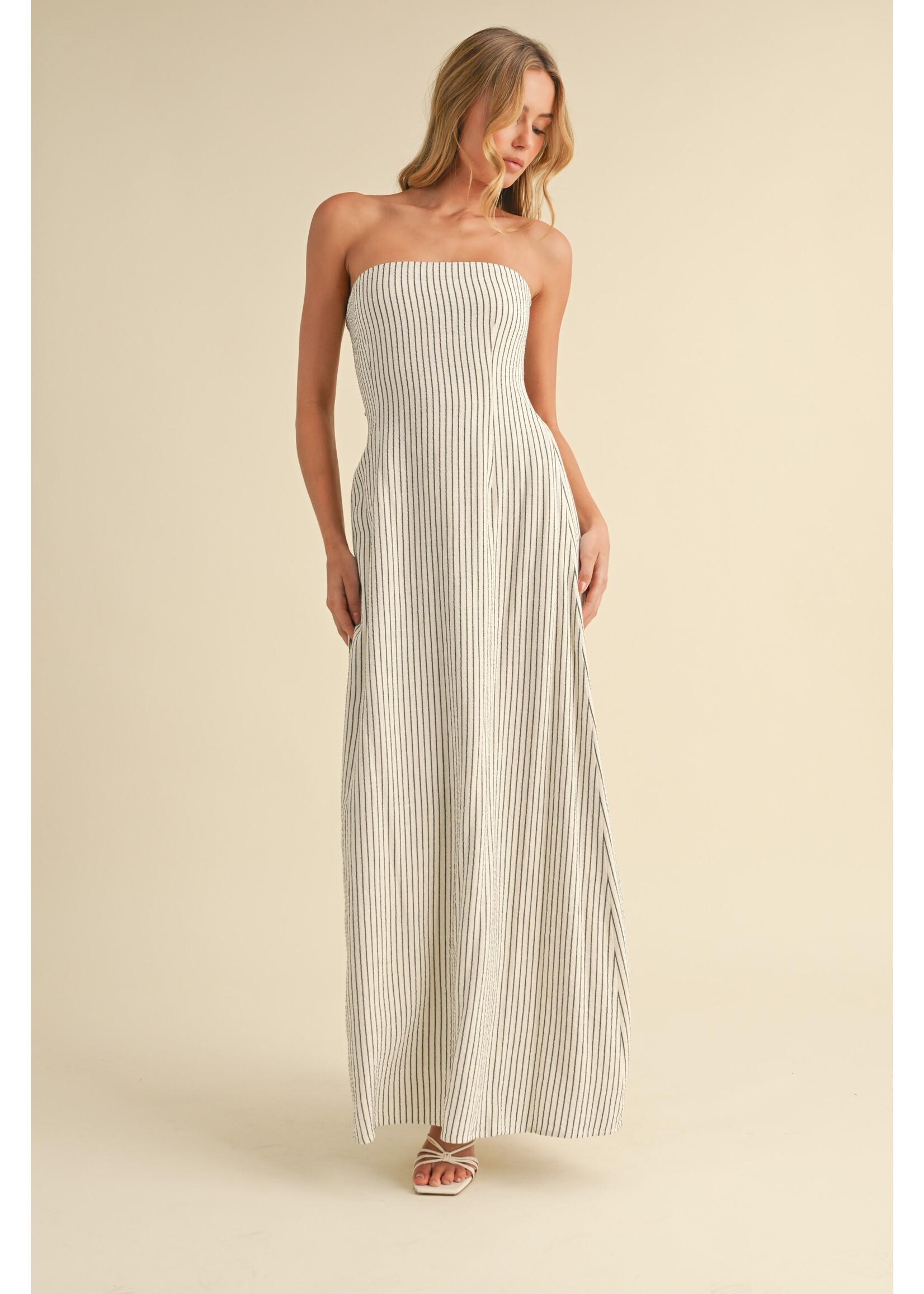 Klesis Striped Long and Lean Back Tie Maxi Dress - ID8967