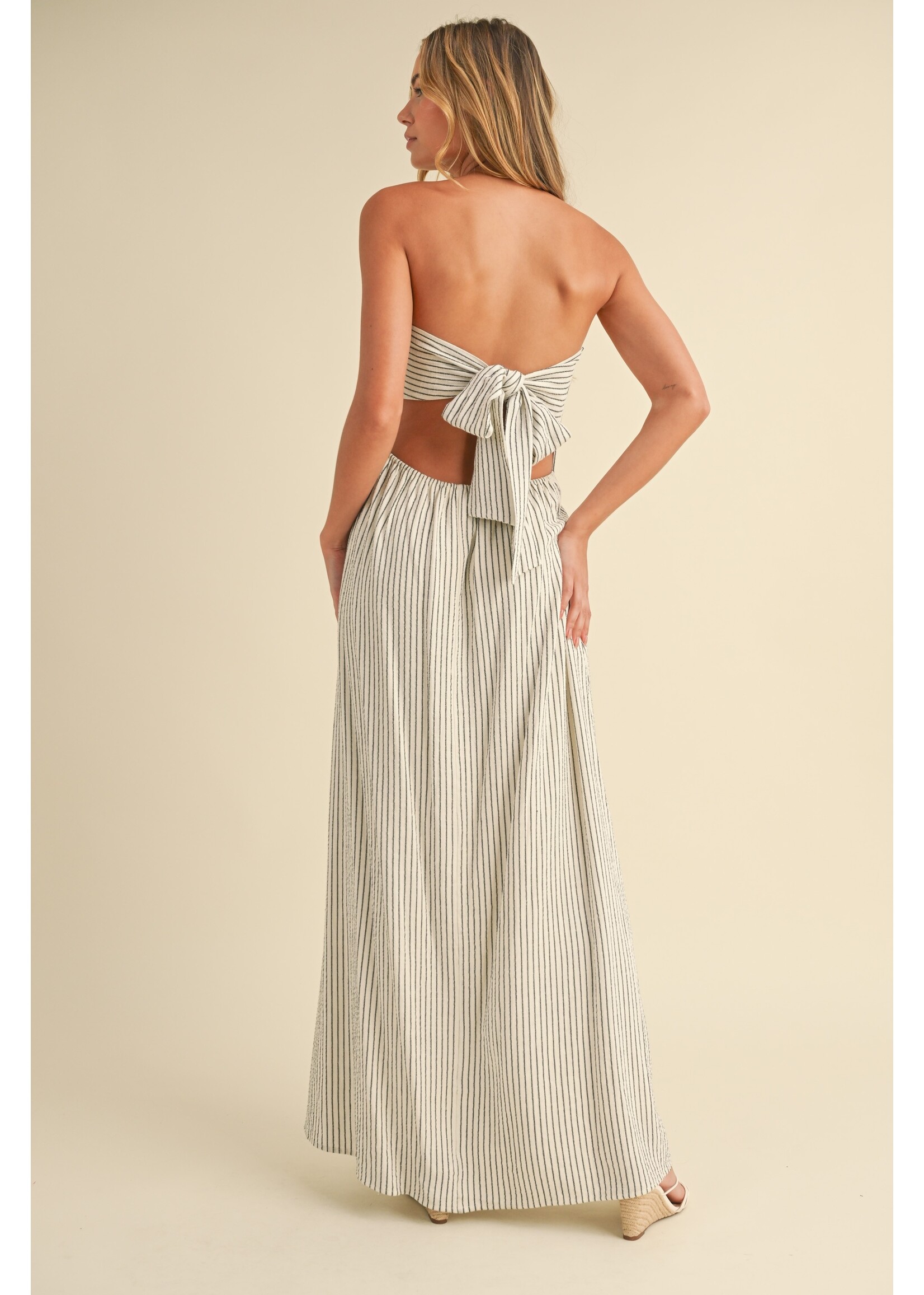 Klesis Striped Long and Lean Back Tie Maxi Dress - ID8967