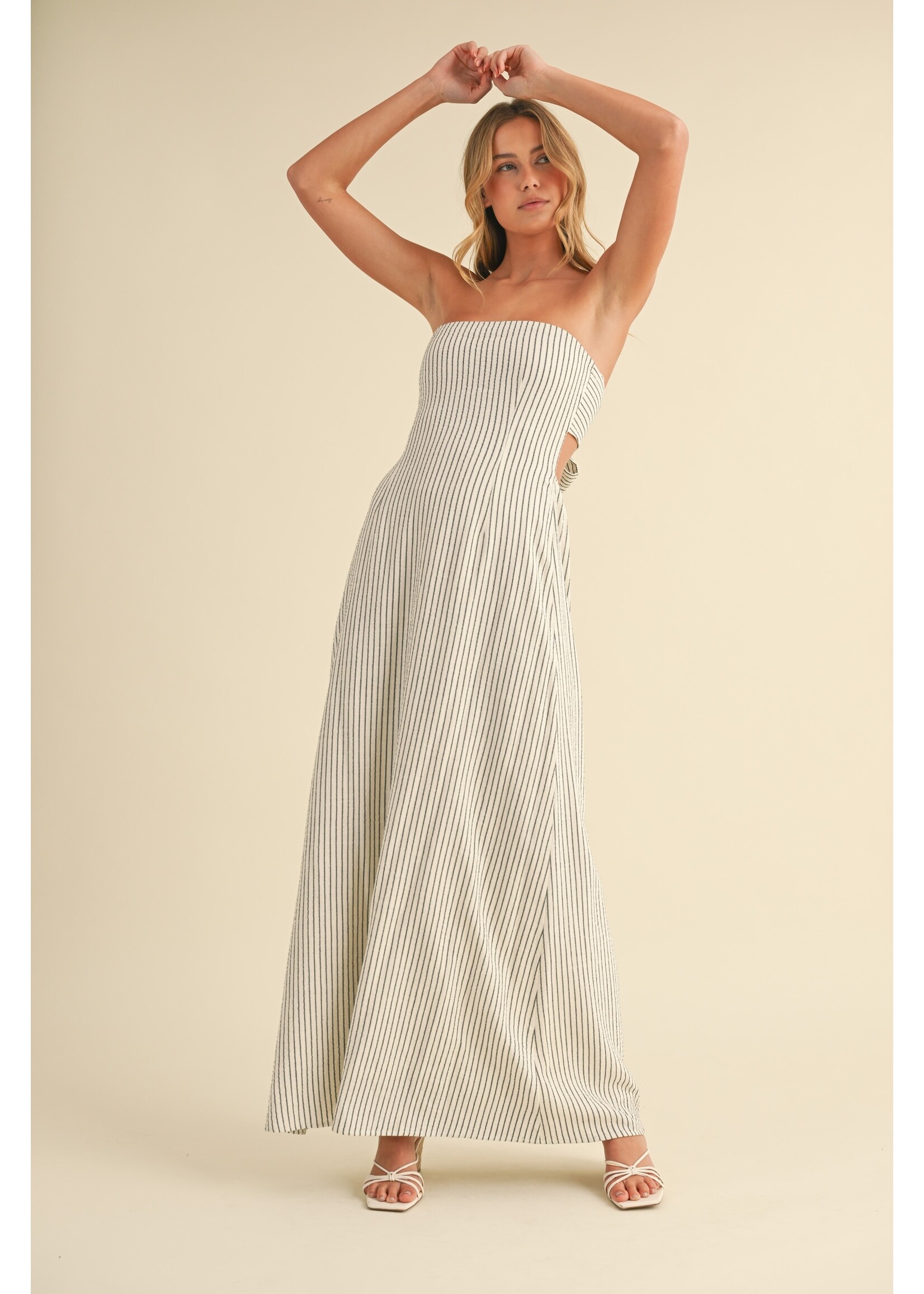 Klesis Striped Long and Lean Back Tie Maxi Dress - ID8967