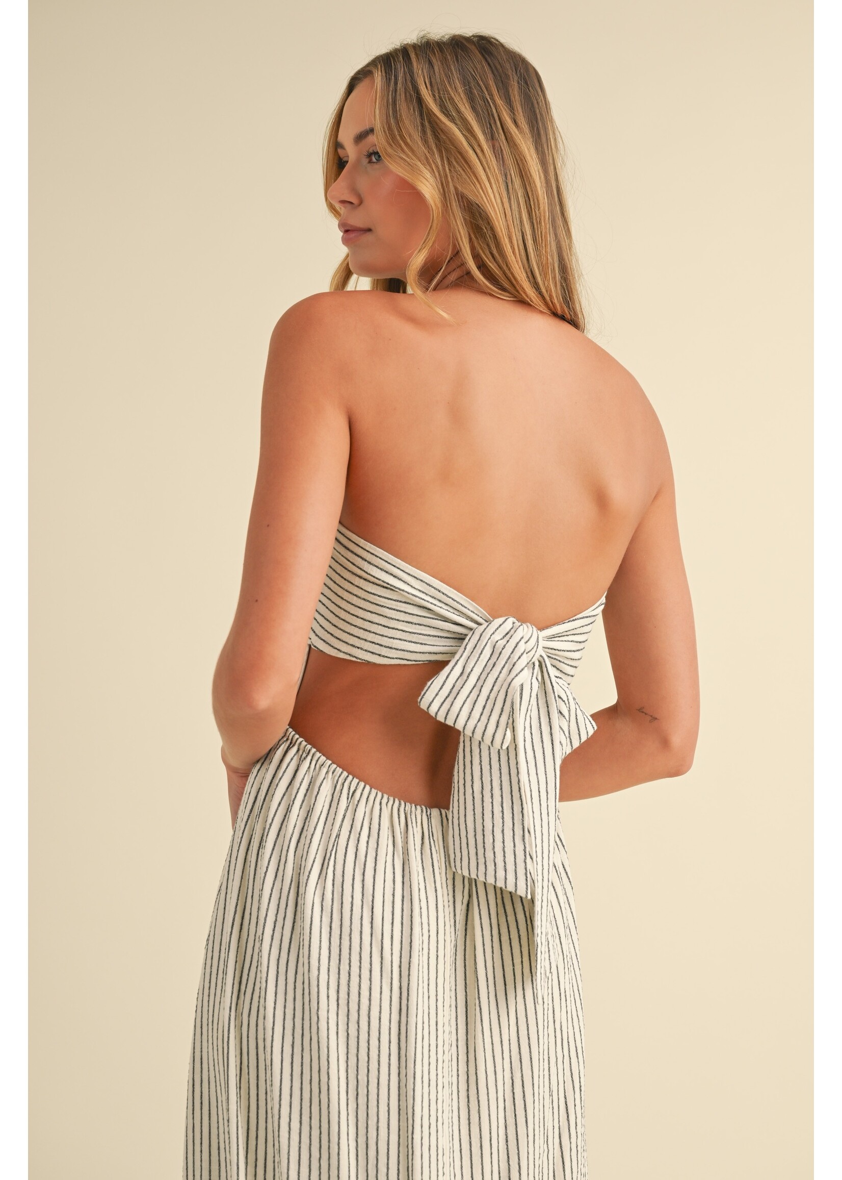 Klesis Striped Long and Lean Back Tie Maxi Dress - ID8967