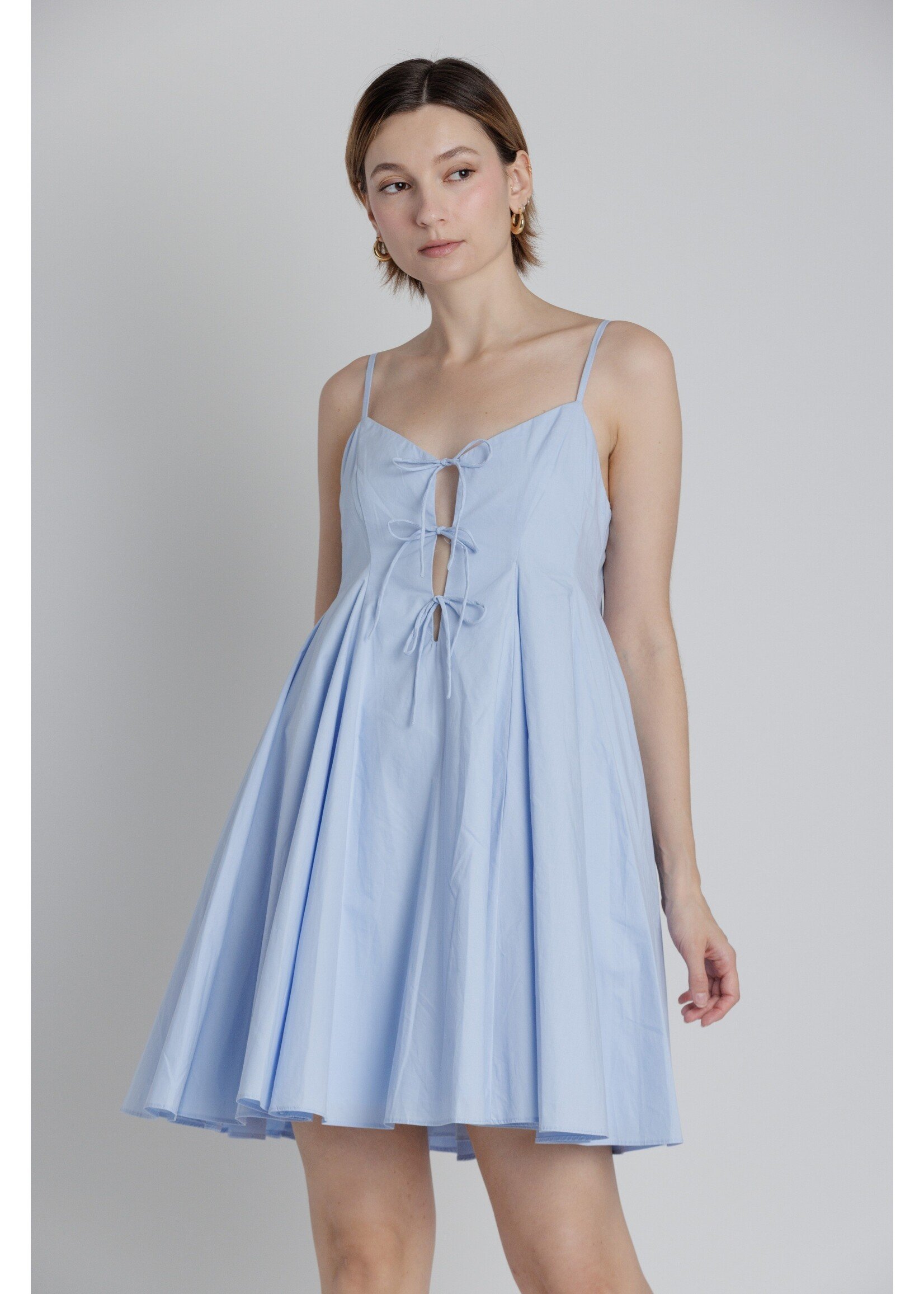 Aureum Pleated Poplin Mini Dress with Ties - AD2406