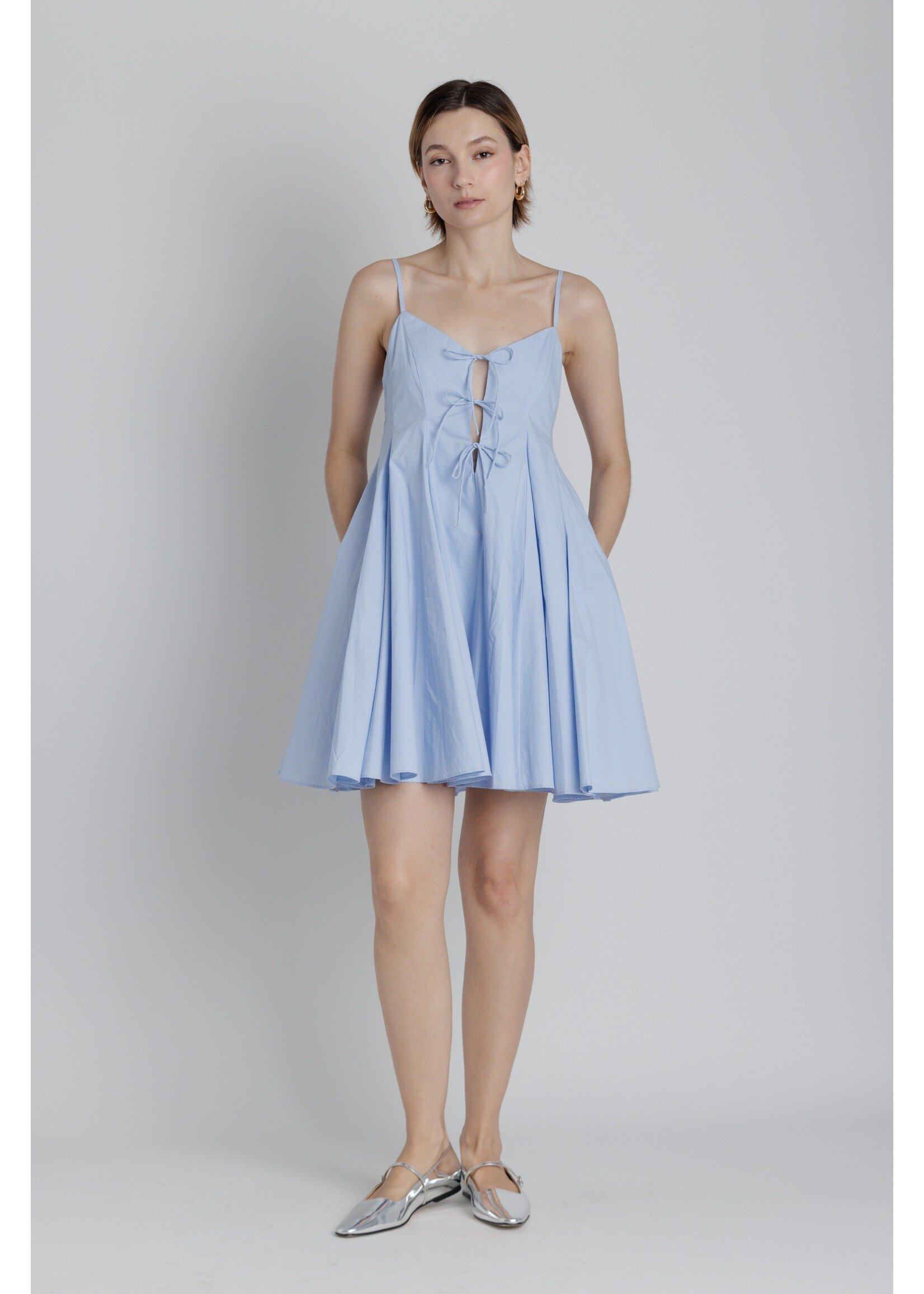 Aureum Pleated Poplin Mini Dress with Ties - AD2406