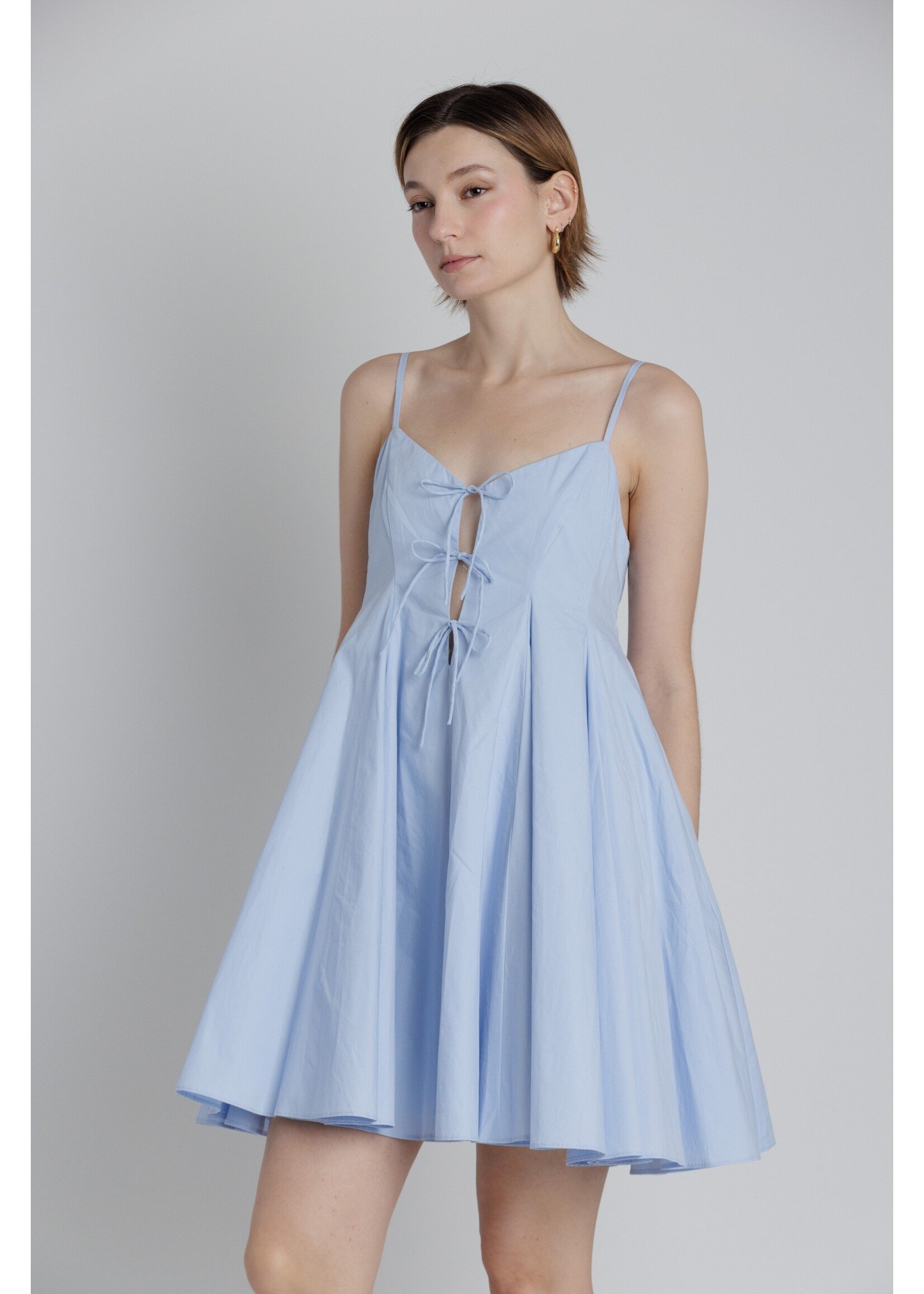 Aureum Pleated Poplin Mini Dress with Ties - AD2406