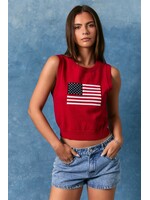Le Lis Sleeveless Crew Neck Flag Sweater Crop Top - IWT6586