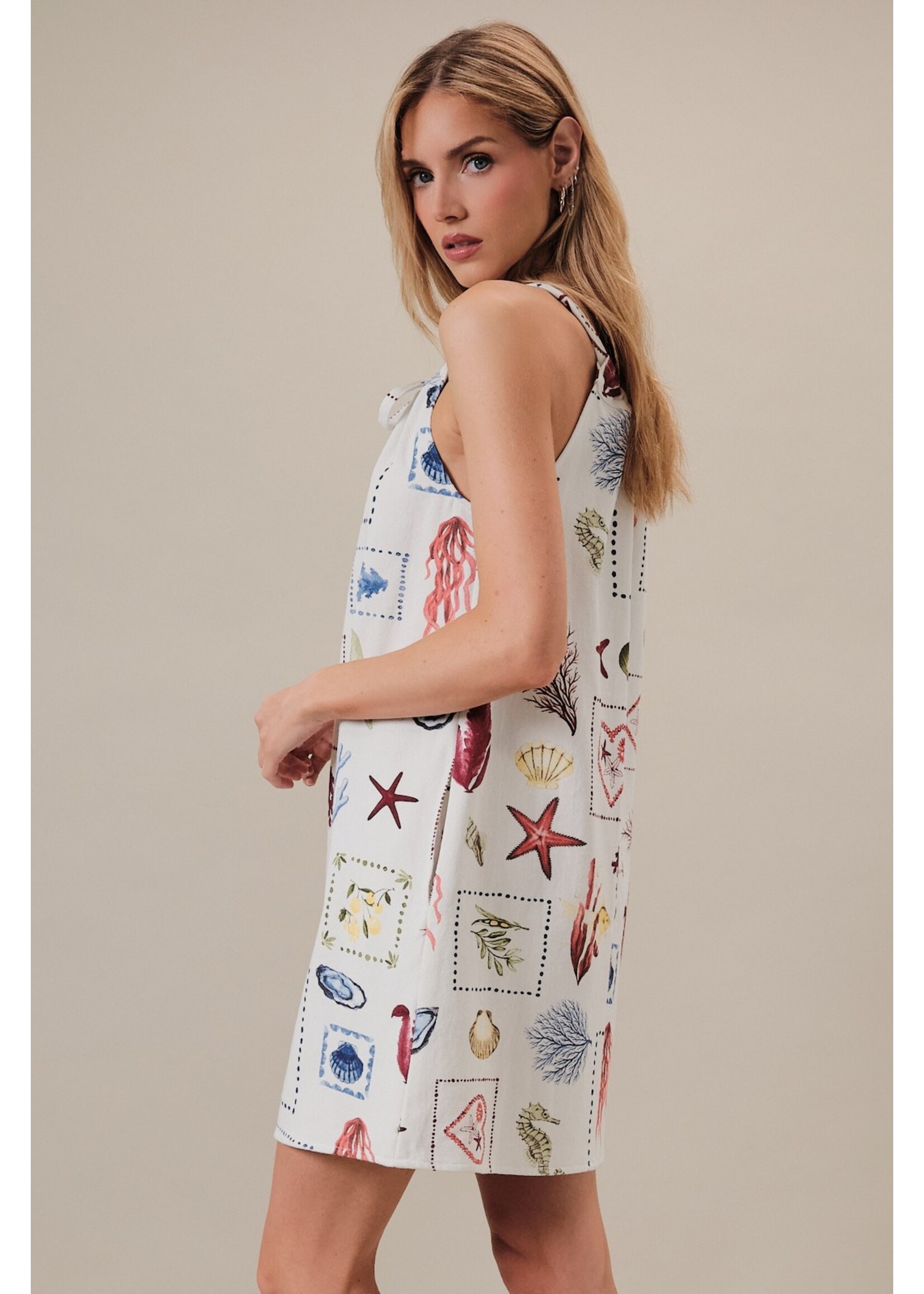 Sunday Edition Ruched Sleeveless Denim Tunneled Tie Front Mini Dress - JD8042