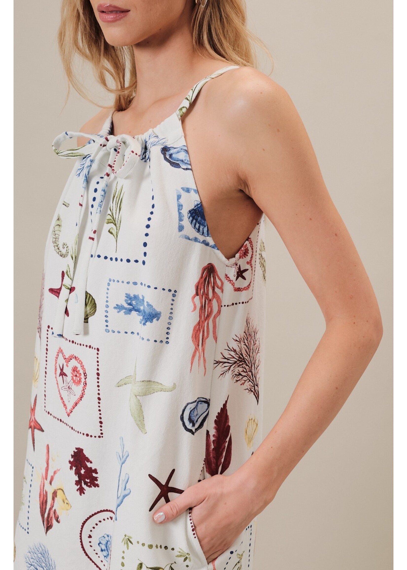 Sunday Edition Ruched Sleeveless Denim Tunneled Tie Front Mini Dress - JD8042