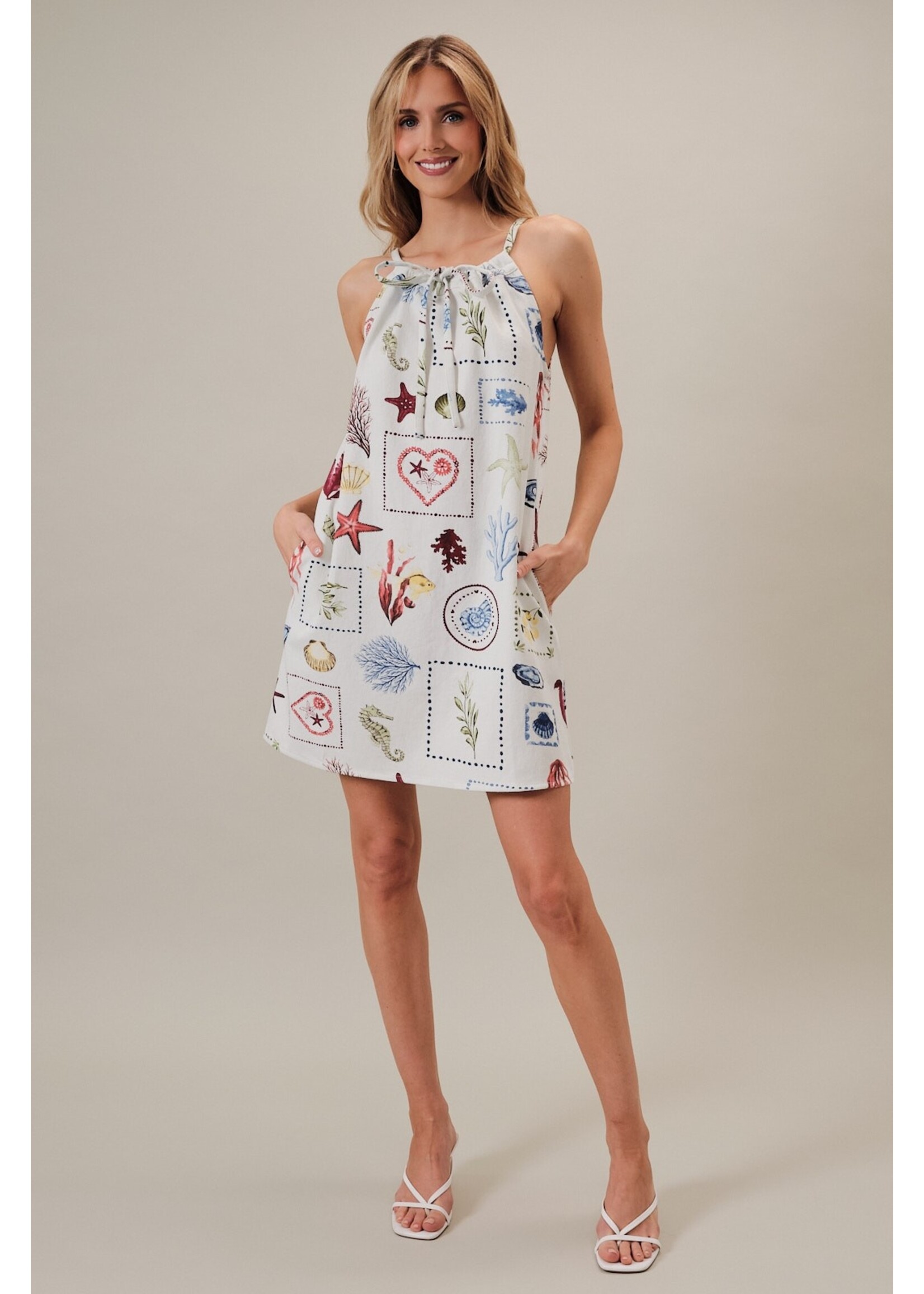 Sunday Edition Ruched Sleeveless Denim Tunneled Tie Front Mini Dress - JD8042