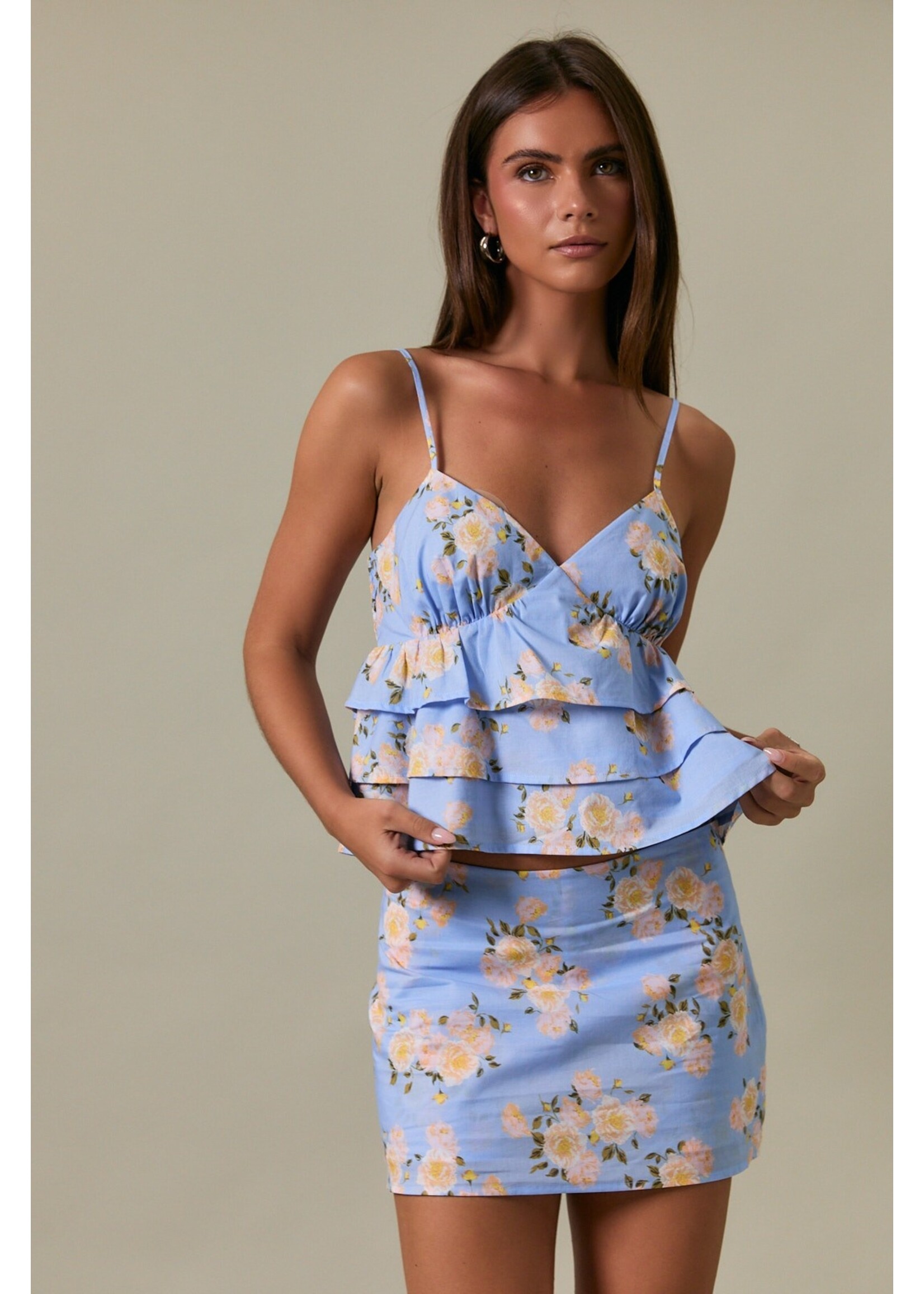 Le Lis Spaghetti Strap Ruffle Top with Mid Waisted Skort - ITS6639