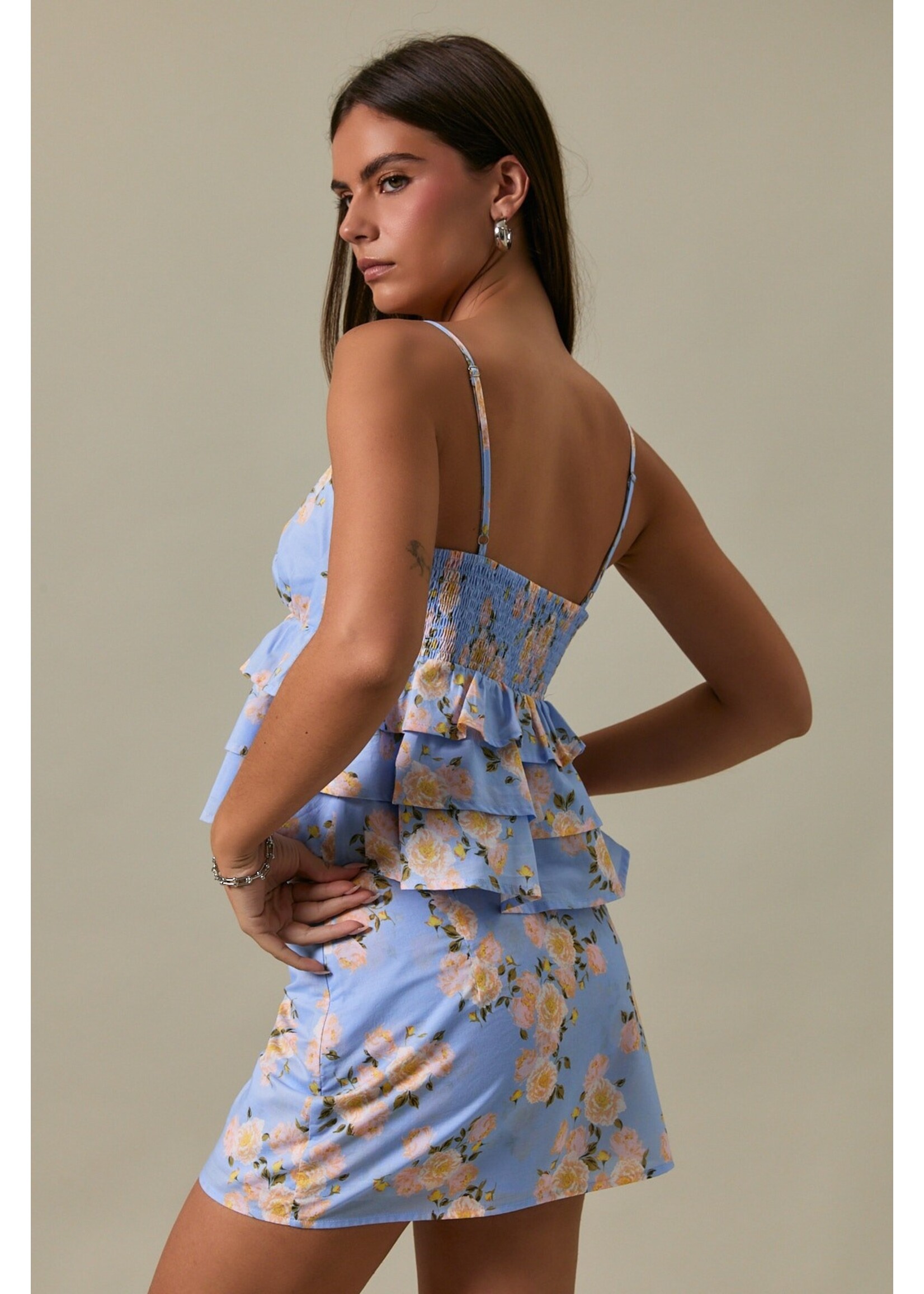 Le Lis Spaghetti Strap Ruffle Top with Mid Waisted Skort - ITS6639