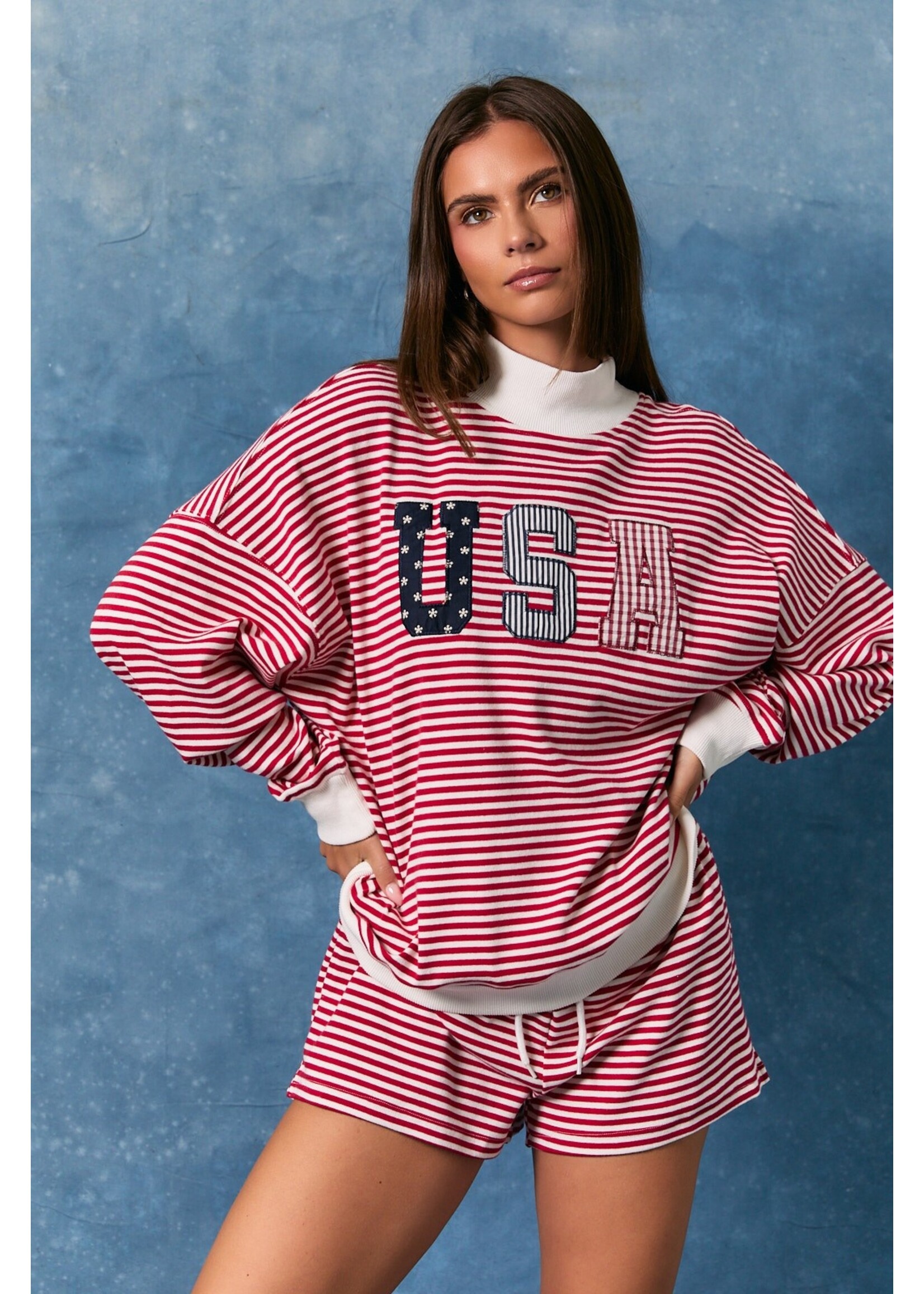 Le Lis Stripe Mock Neck USA Sweatshirt - PT6947-6