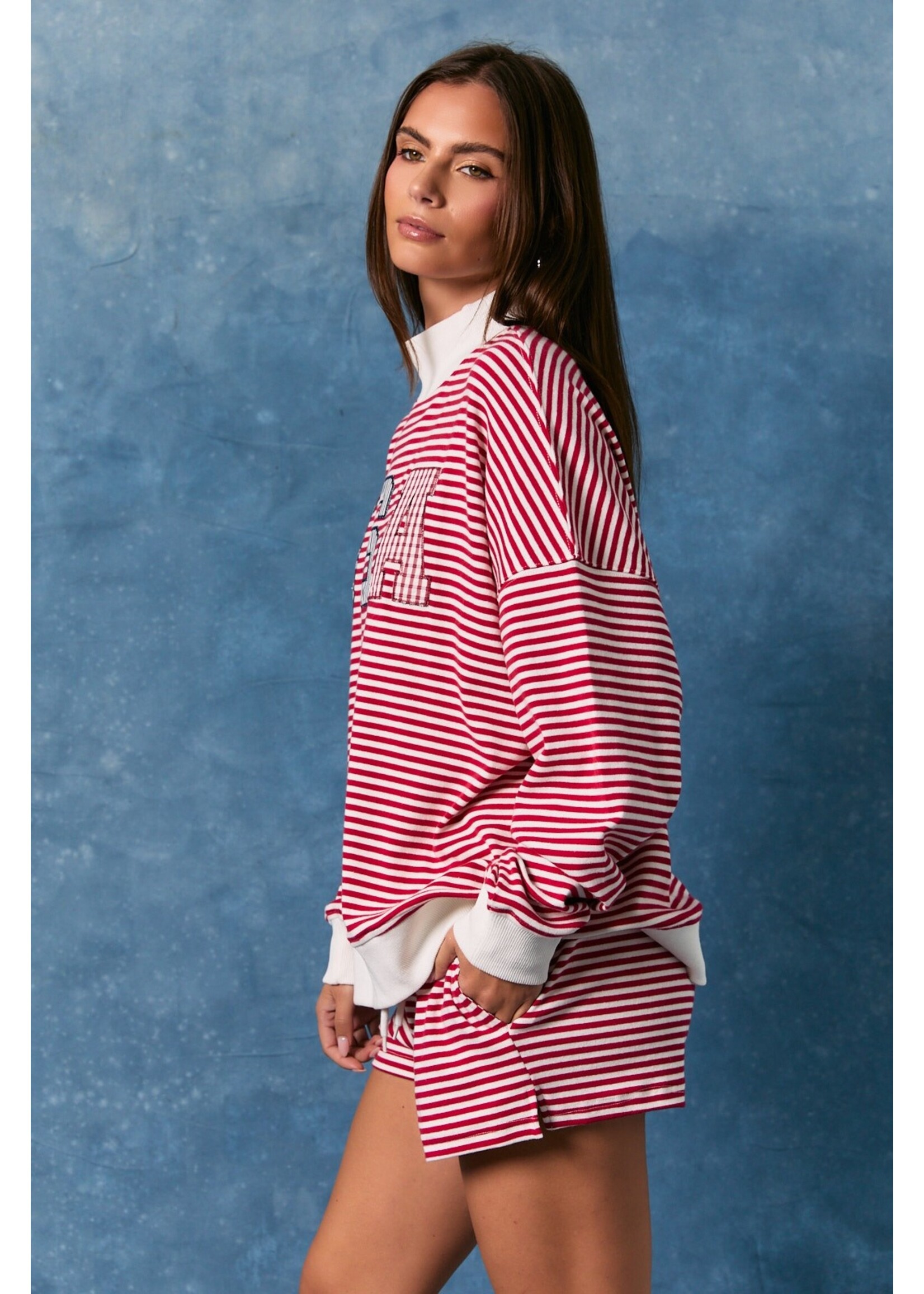 Le Lis Stripe Mock Neck USA Sweatshirt - PT6947-6