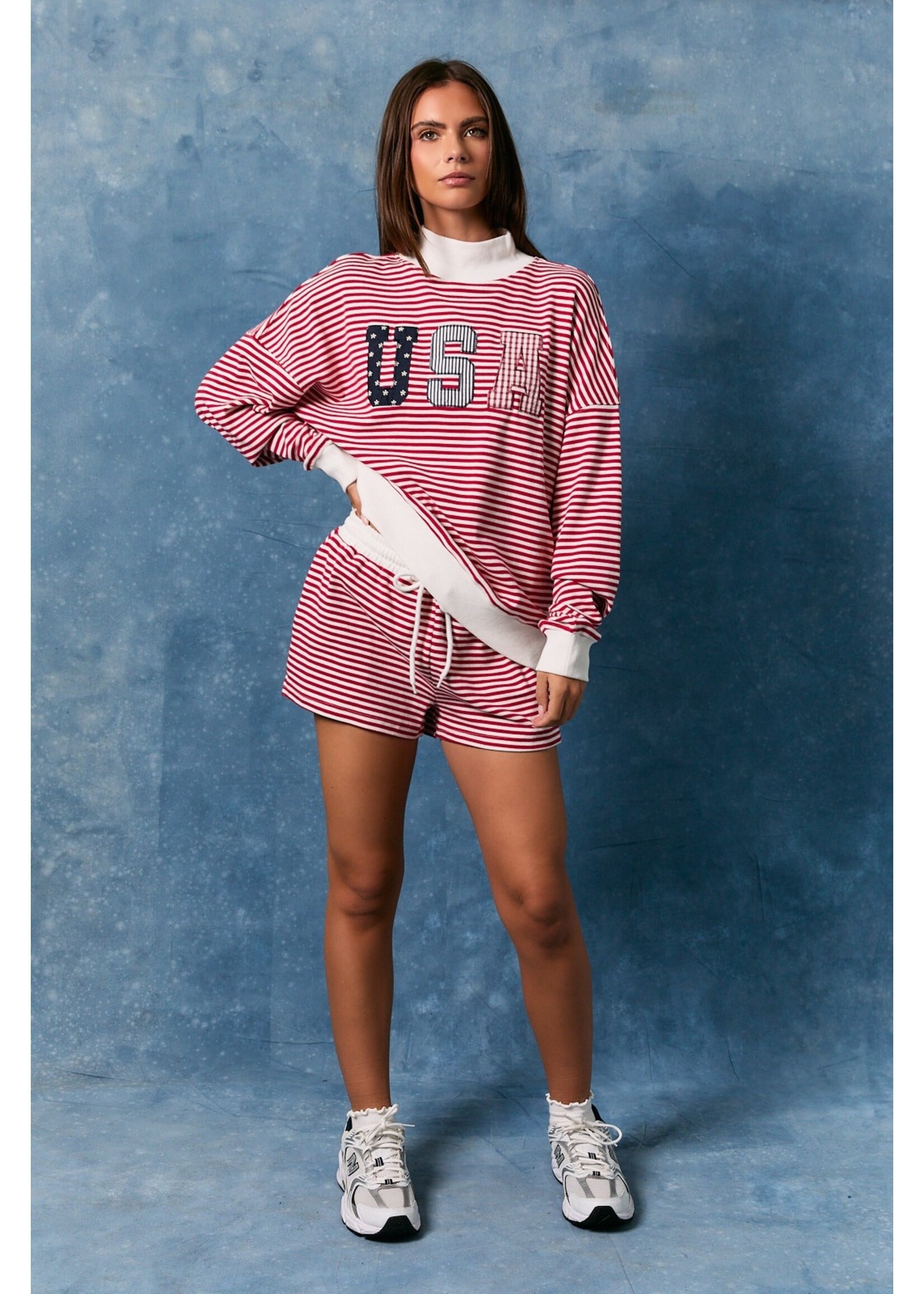 Le Lis Stripe Mock Neck USA Sweatshirt - PT6947-6