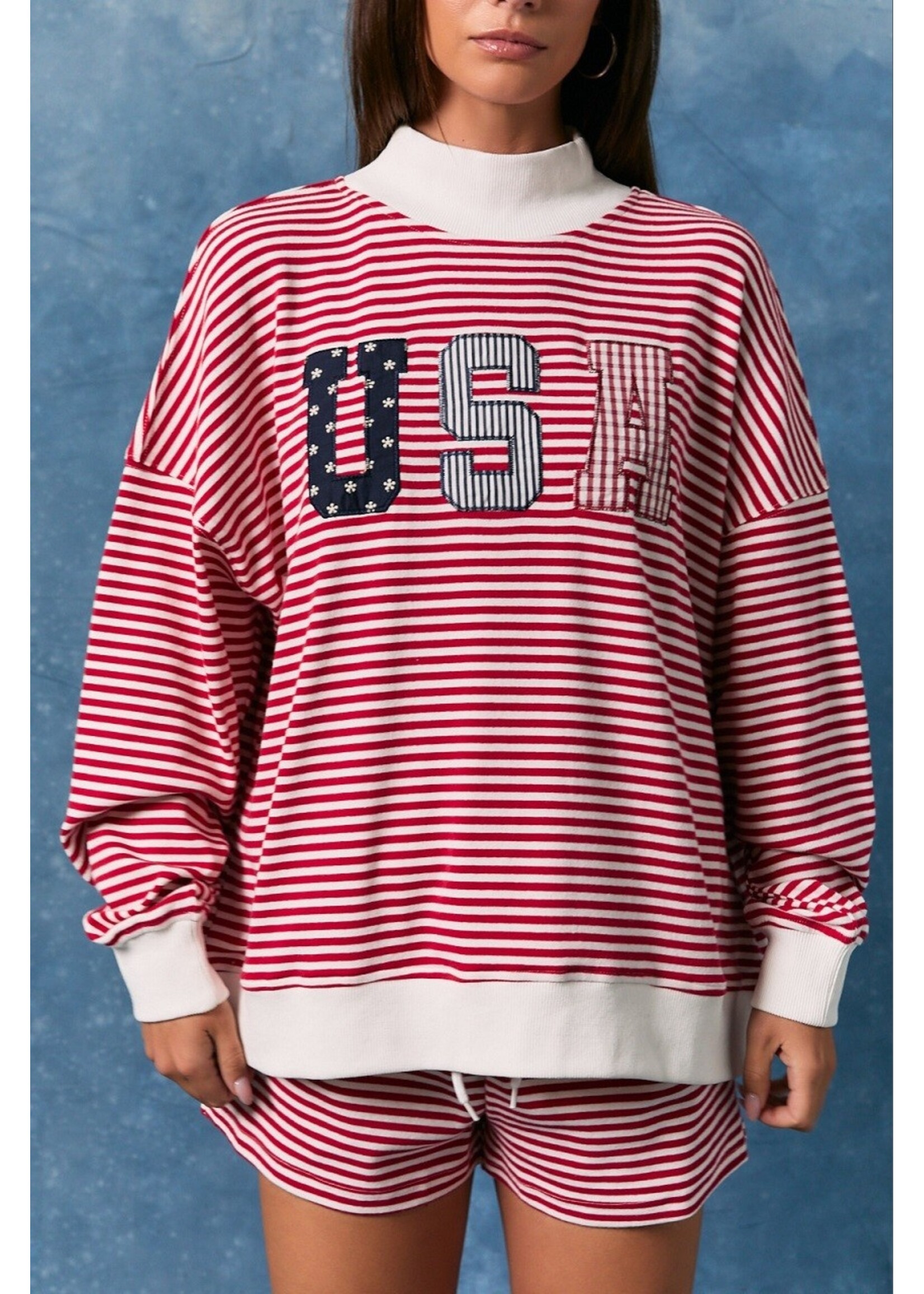 Le Lis Stripe Mock Neck USA Sweatshirt - PT6947-6