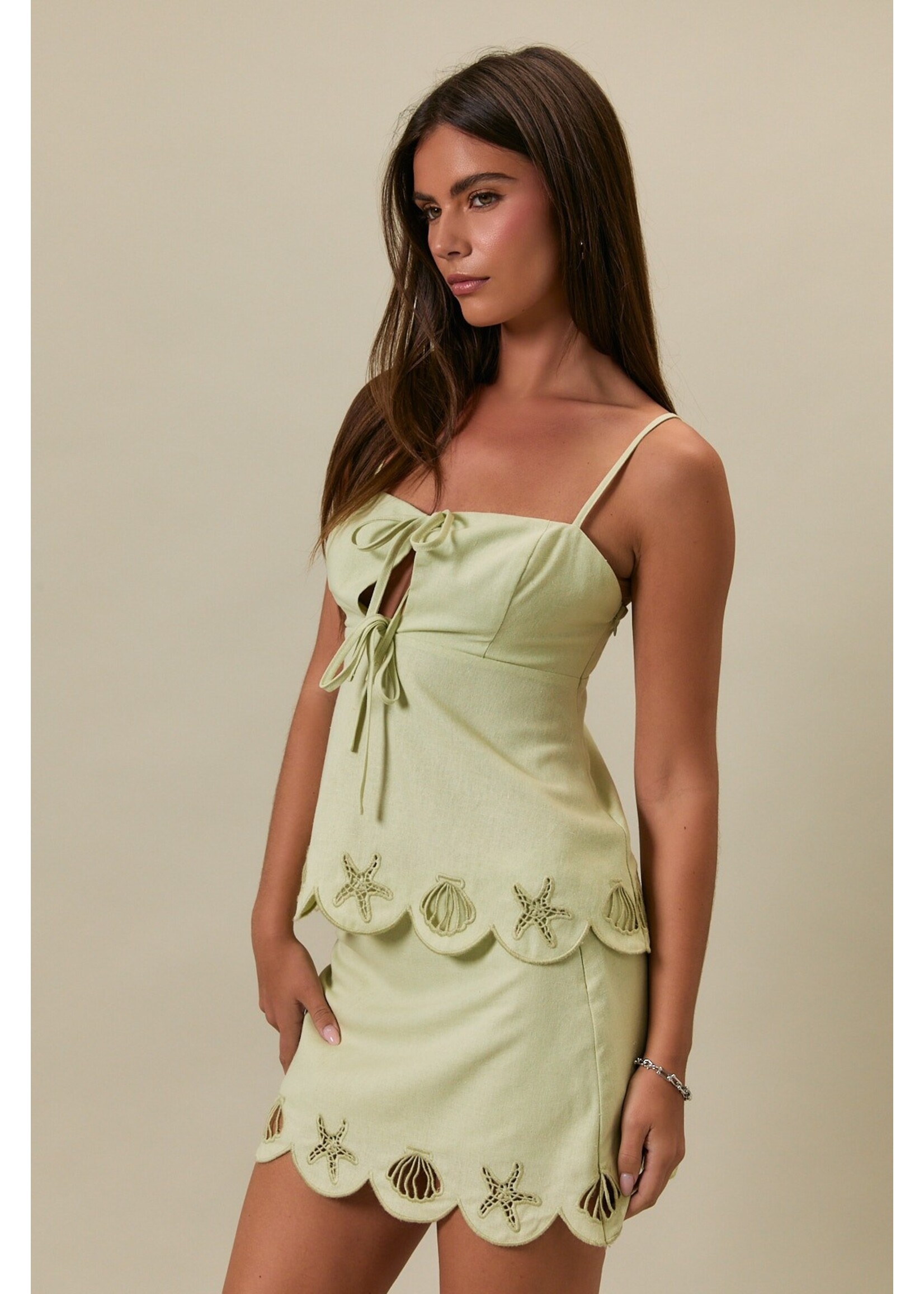 Le Lis Embroidered Scallop Hem Spaghetti Babydoll Top - ST3704