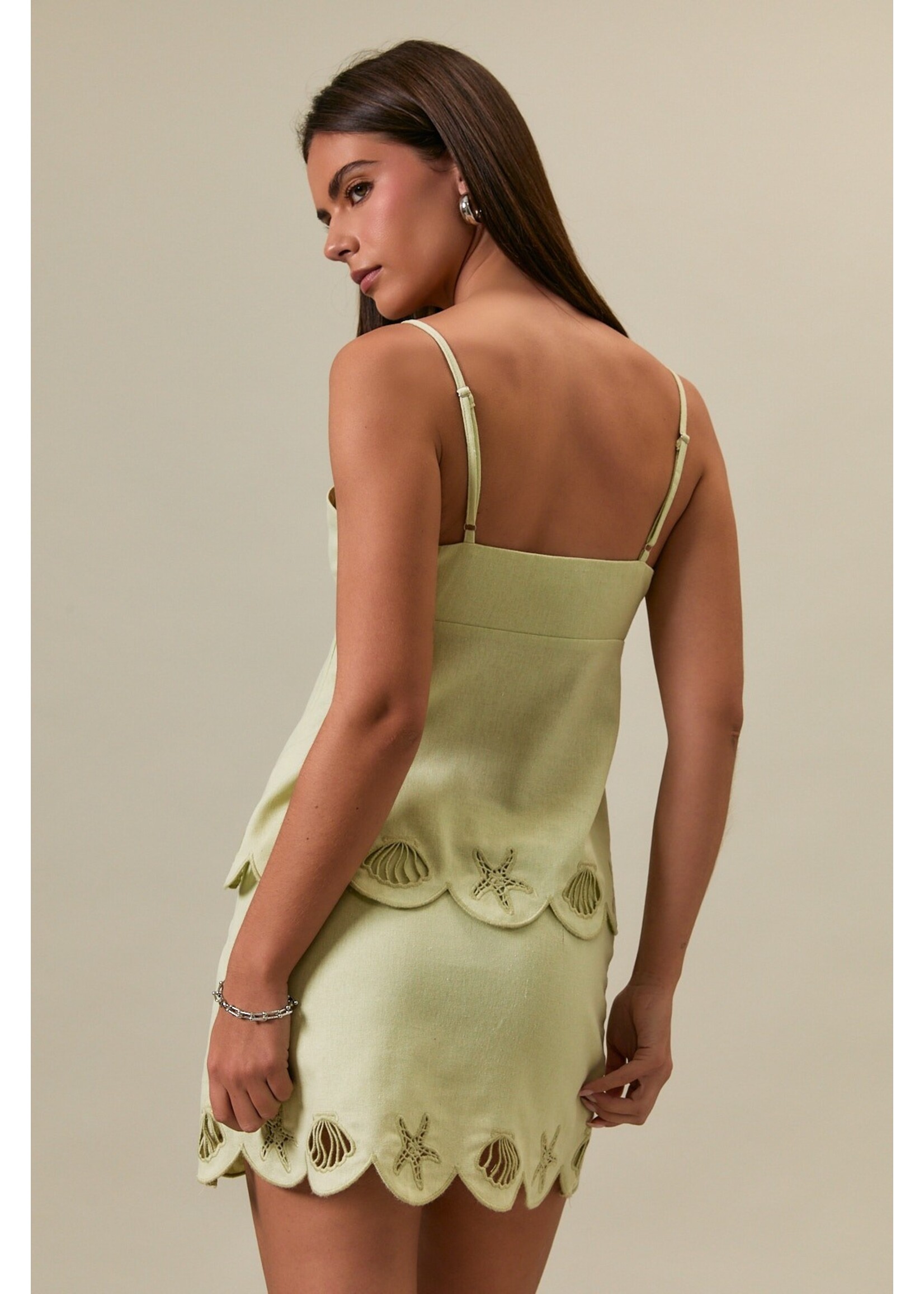 Le Lis Embroidered Scallop Hem Spaghetti Babydoll Top - ST3704