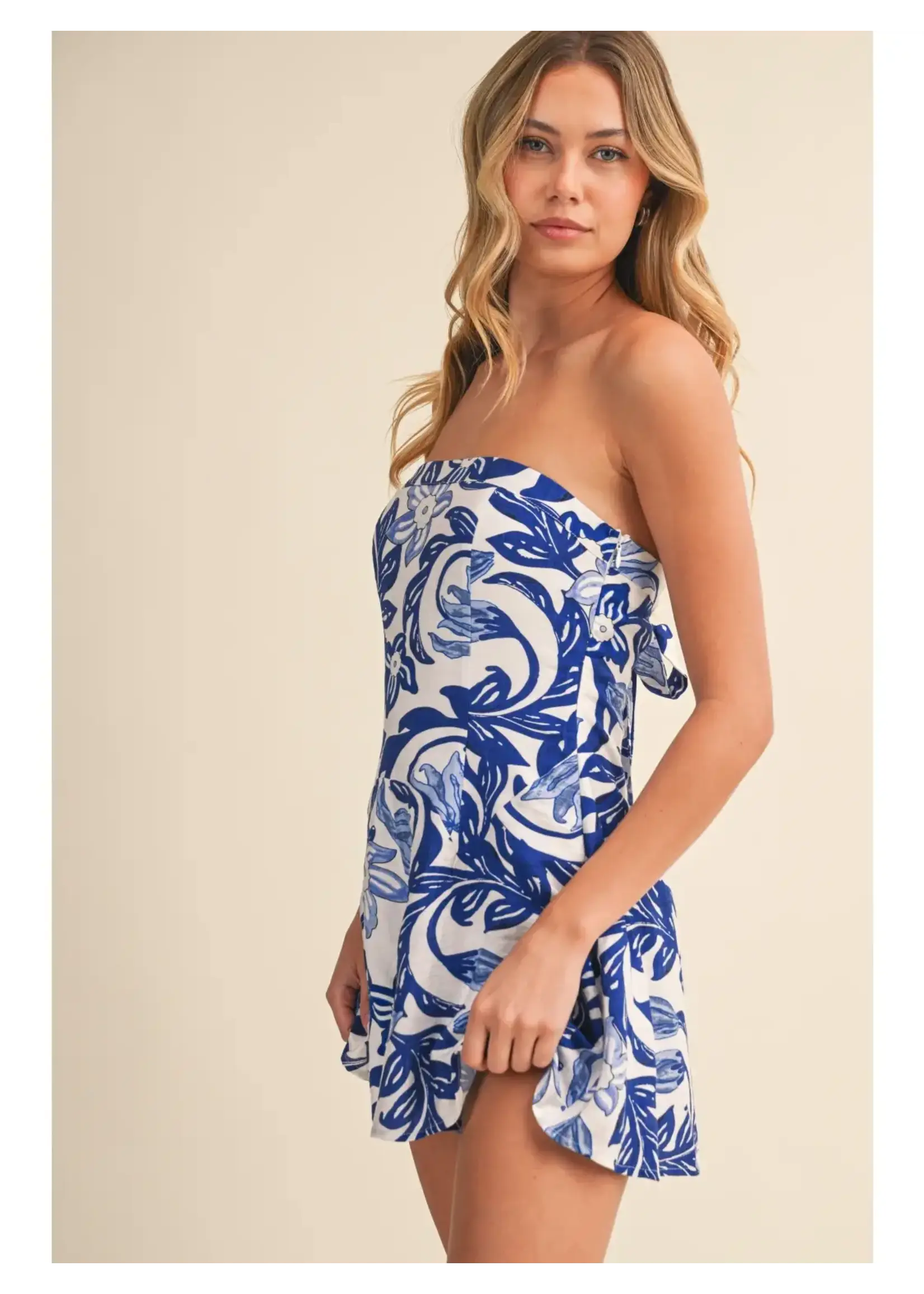 Klesis Floral Back Tie Strapless Romper - IR2414