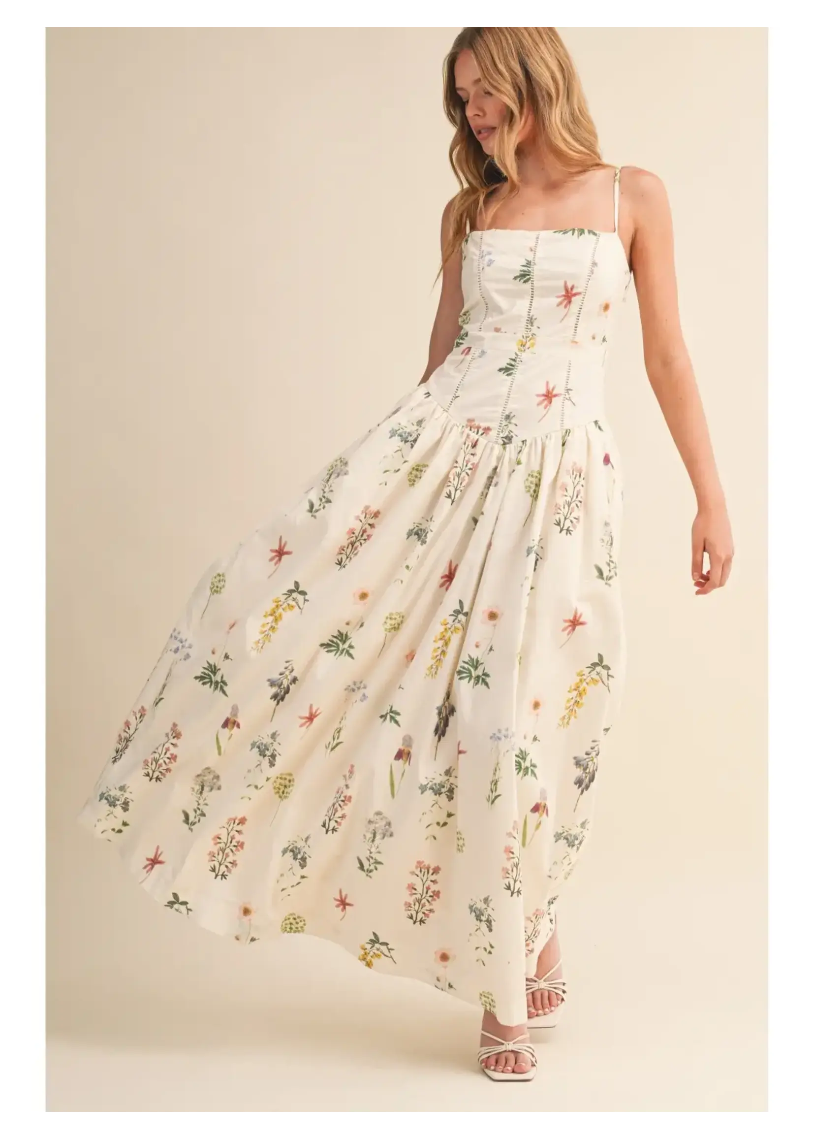 Klesis Floral Printed Cami Drop Waist Cut Maxi Dress - IDA1028