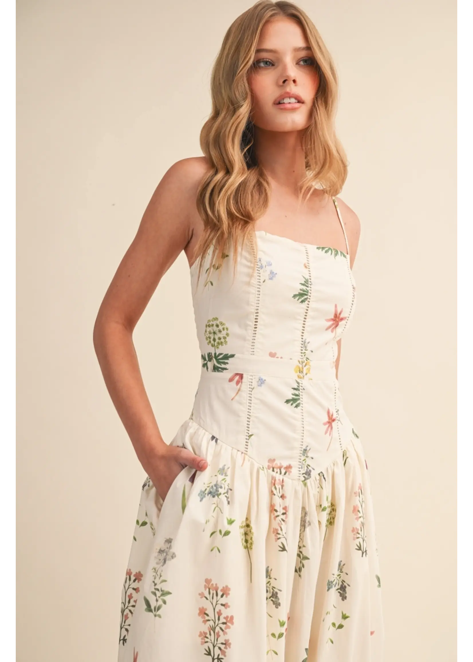 Klesis Floral Printed Cami Drop Waist Cut Maxi Dress - IDA1028