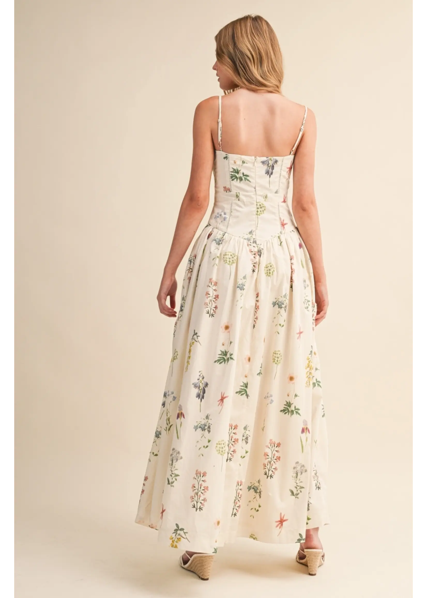 Klesis Floral Printed Cami Drop Waist Cut Maxi Dress - IDA1028