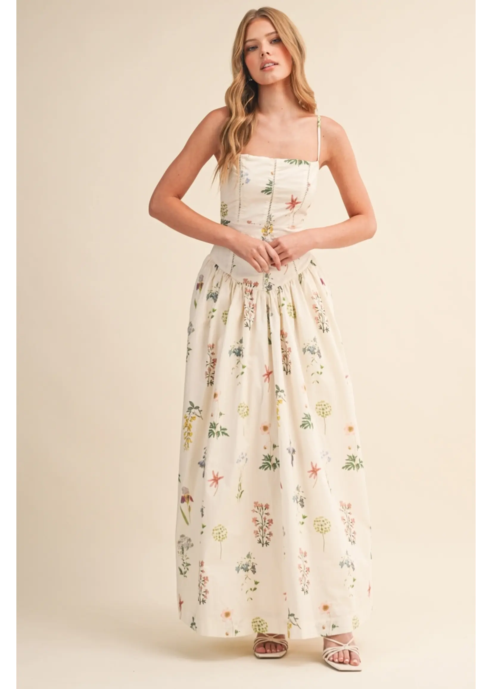 Klesis Floral Printed Cami Drop Waist Cut Maxi Dress - IDA1028