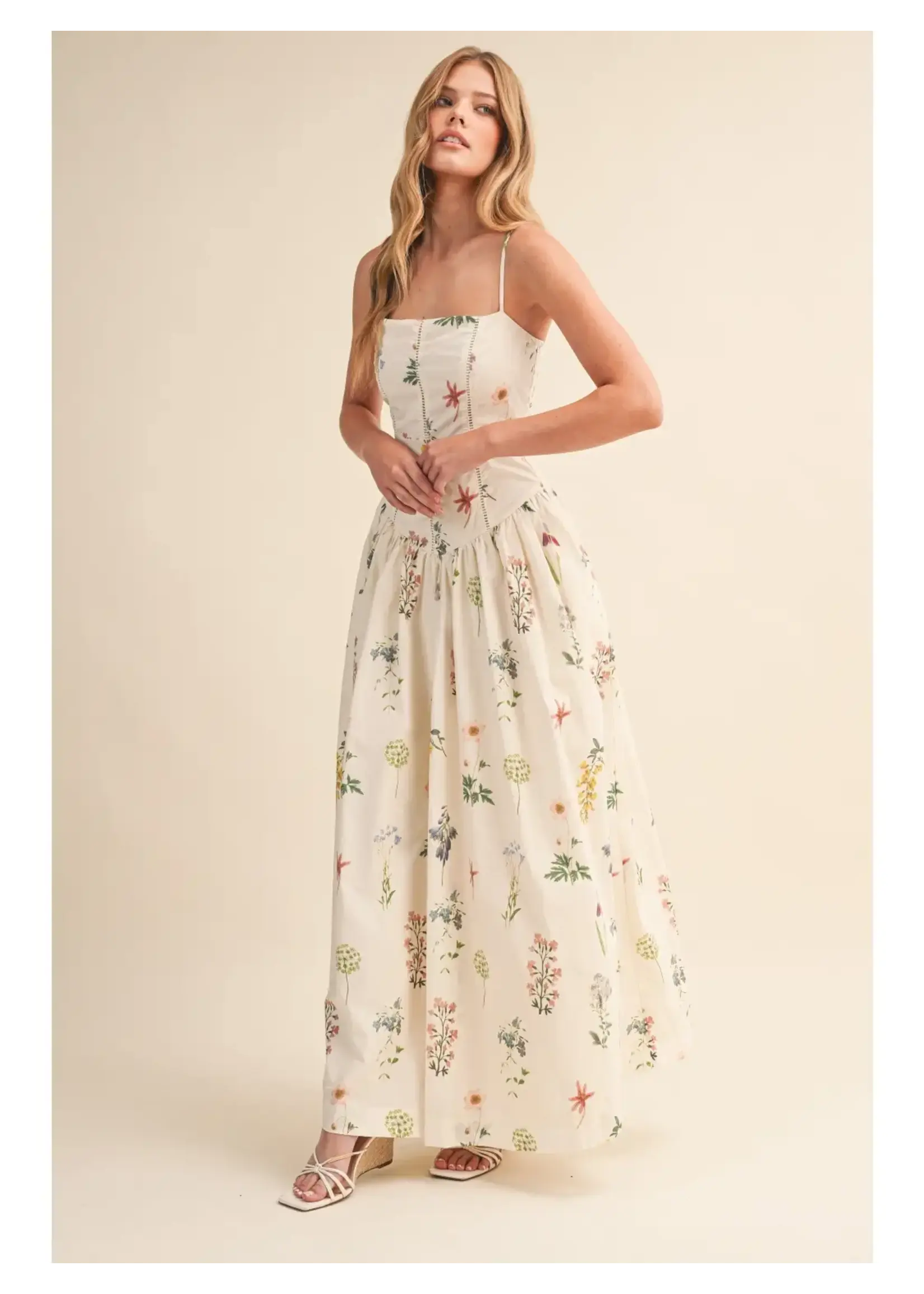 Klesis Floral Printed Cami Drop Waist Cut Maxi Dress - IDA1028