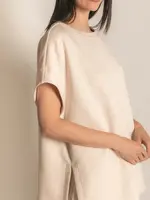 P. Cill Butter Modal Contrast Rib Short Sleeve Tunic Top - PT11022