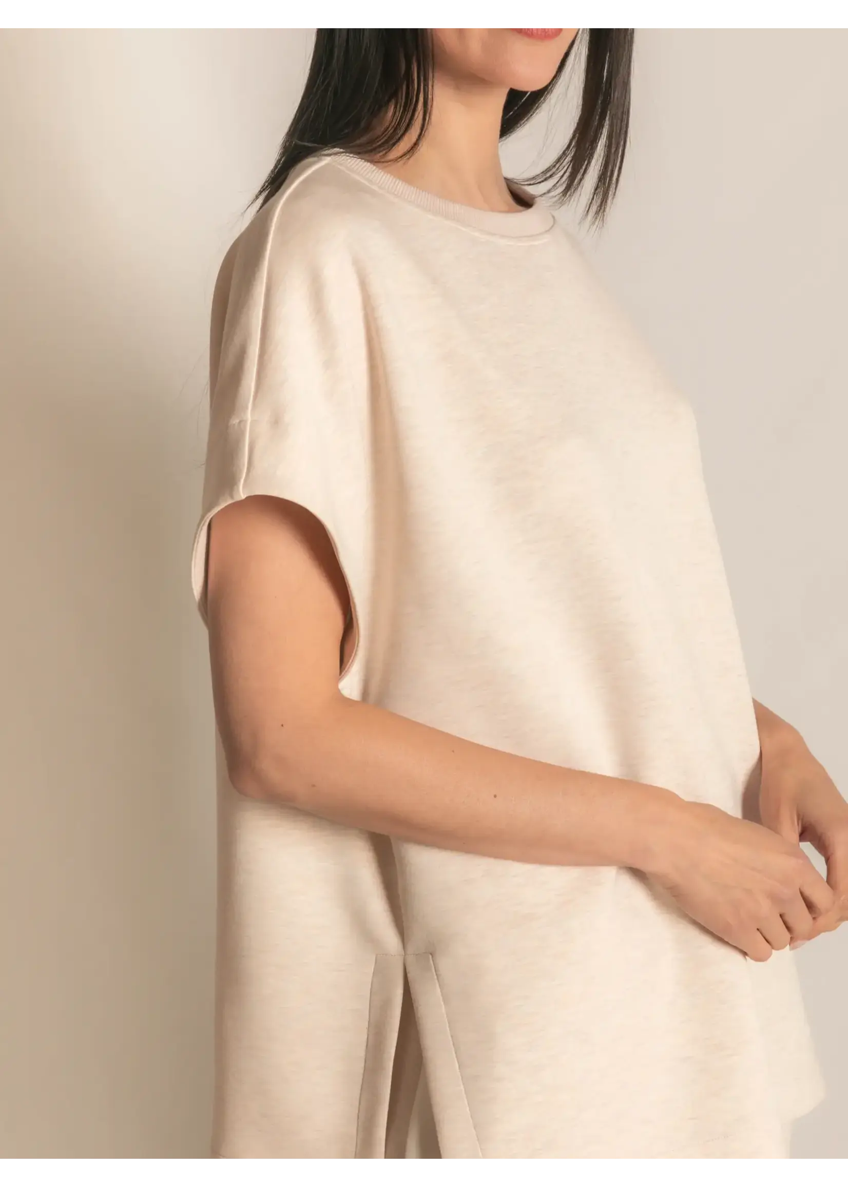 P. Cill Butter Modal Contrast Rib Short Sleeve Tunic Top - PT11022