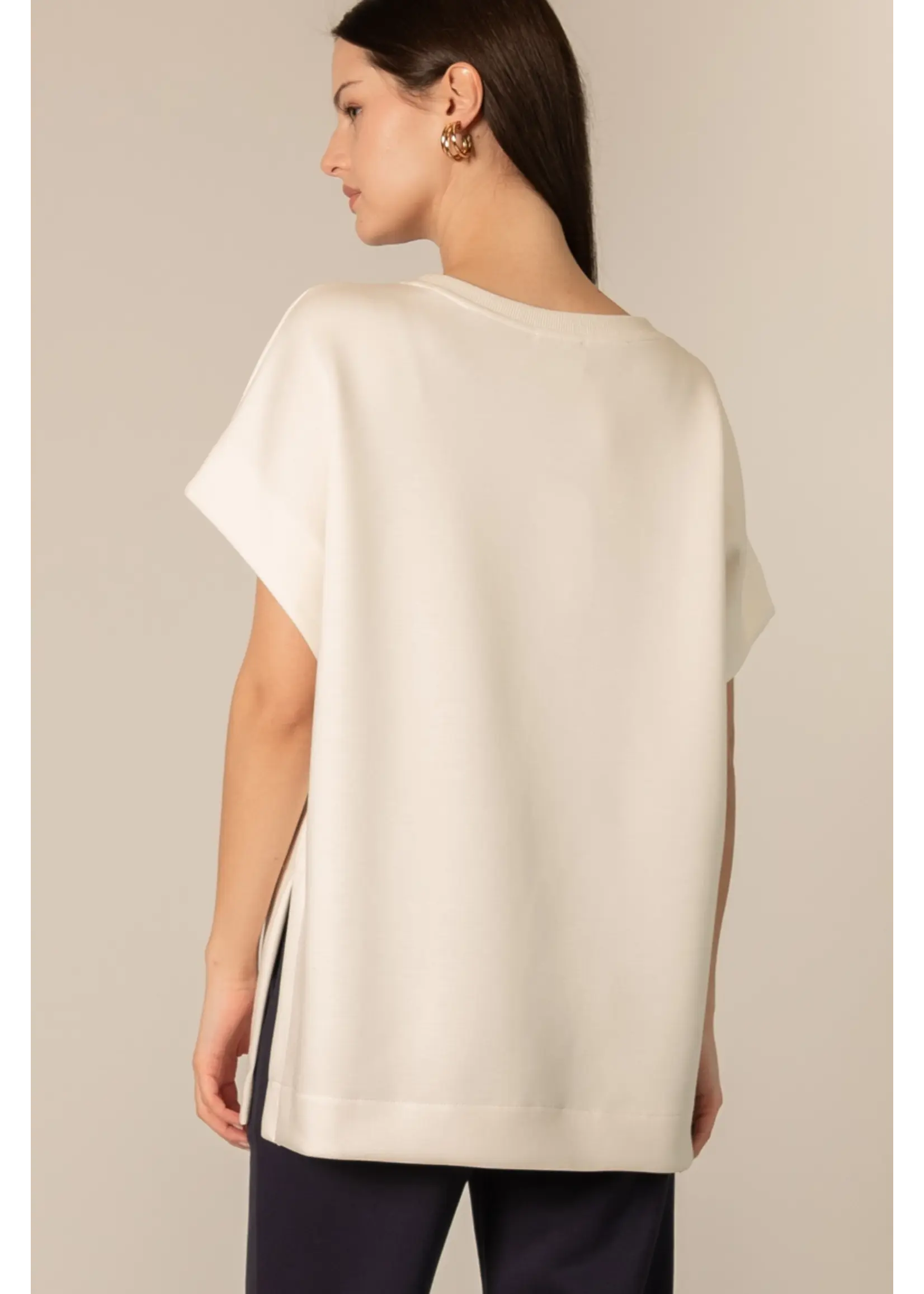 P. Cill Butter Modal Contrast Rib Short Sleeve Tunic Top - PT11022