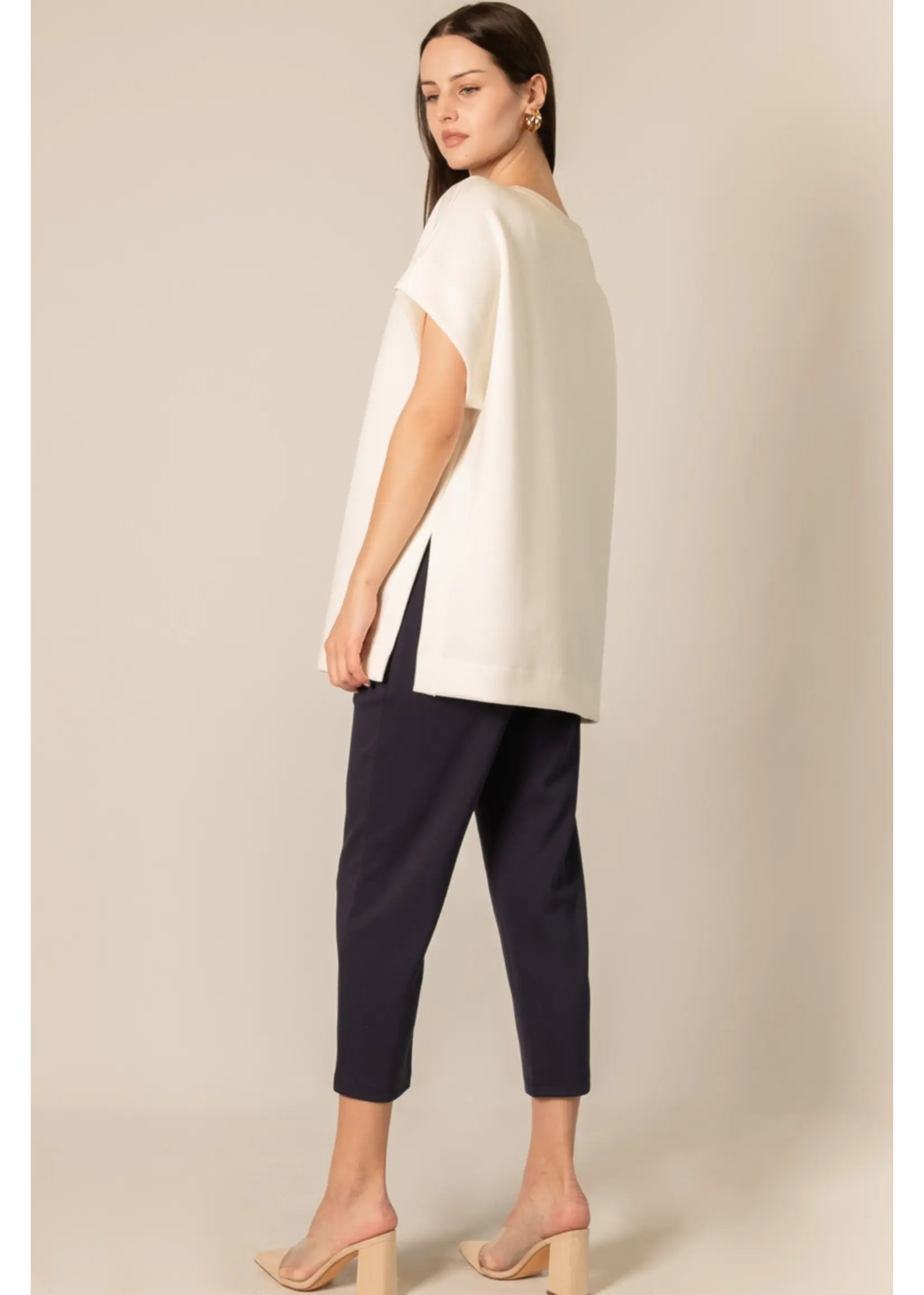 P. Cill Butter Modal Contrast Rib Short Sleeve Tunic Top - PT11022