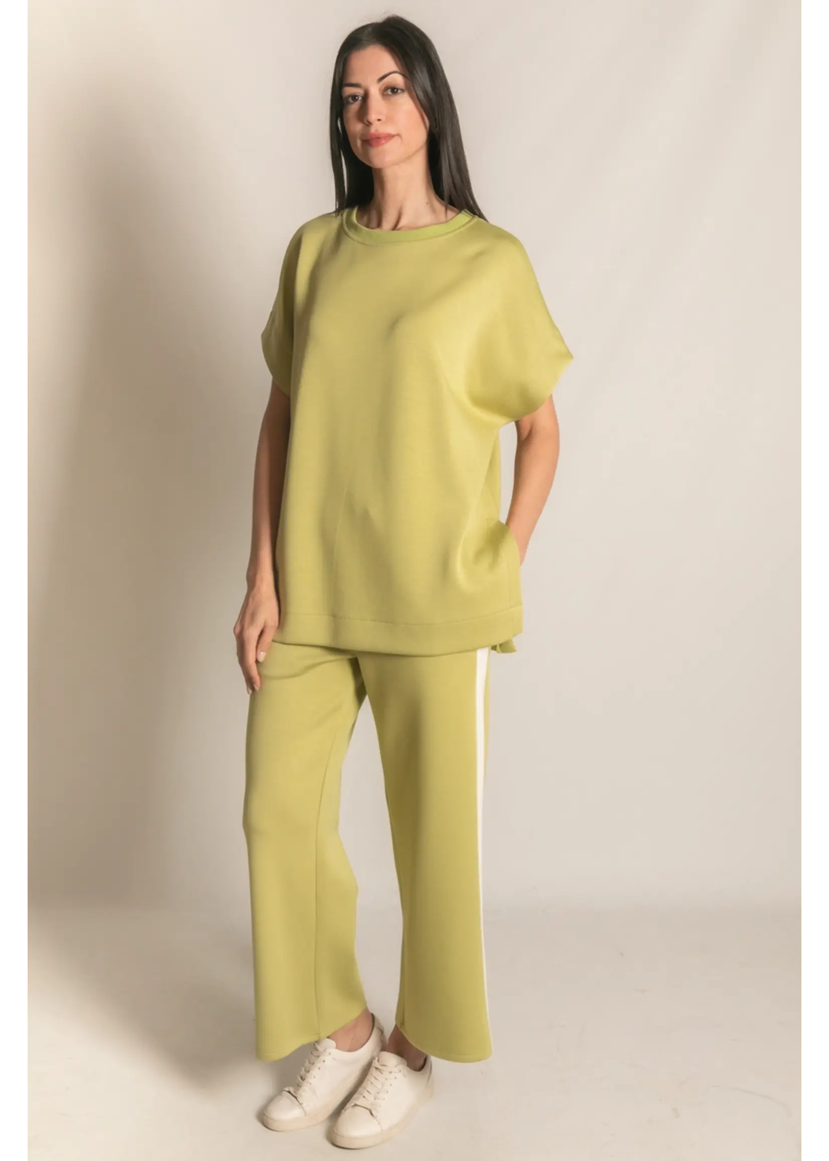 P. Cill Butter Modal Contrast Rib Short Sleeve Tunic Top - PT11022