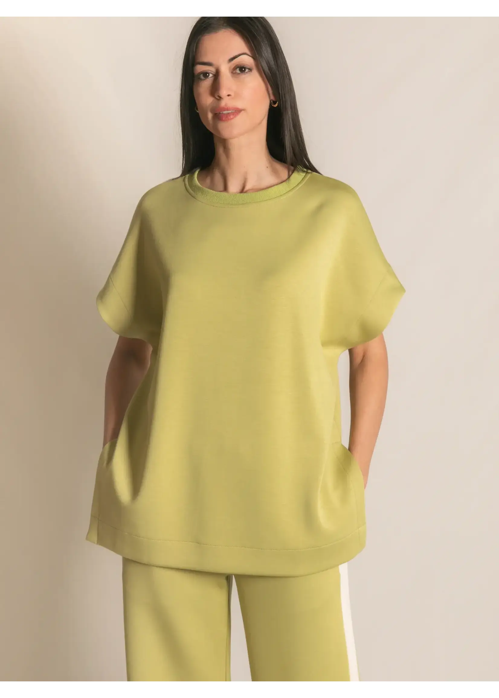 P. Cill Butter Modal Contrast Rib Short Sleeve Tunic Top - PT11022