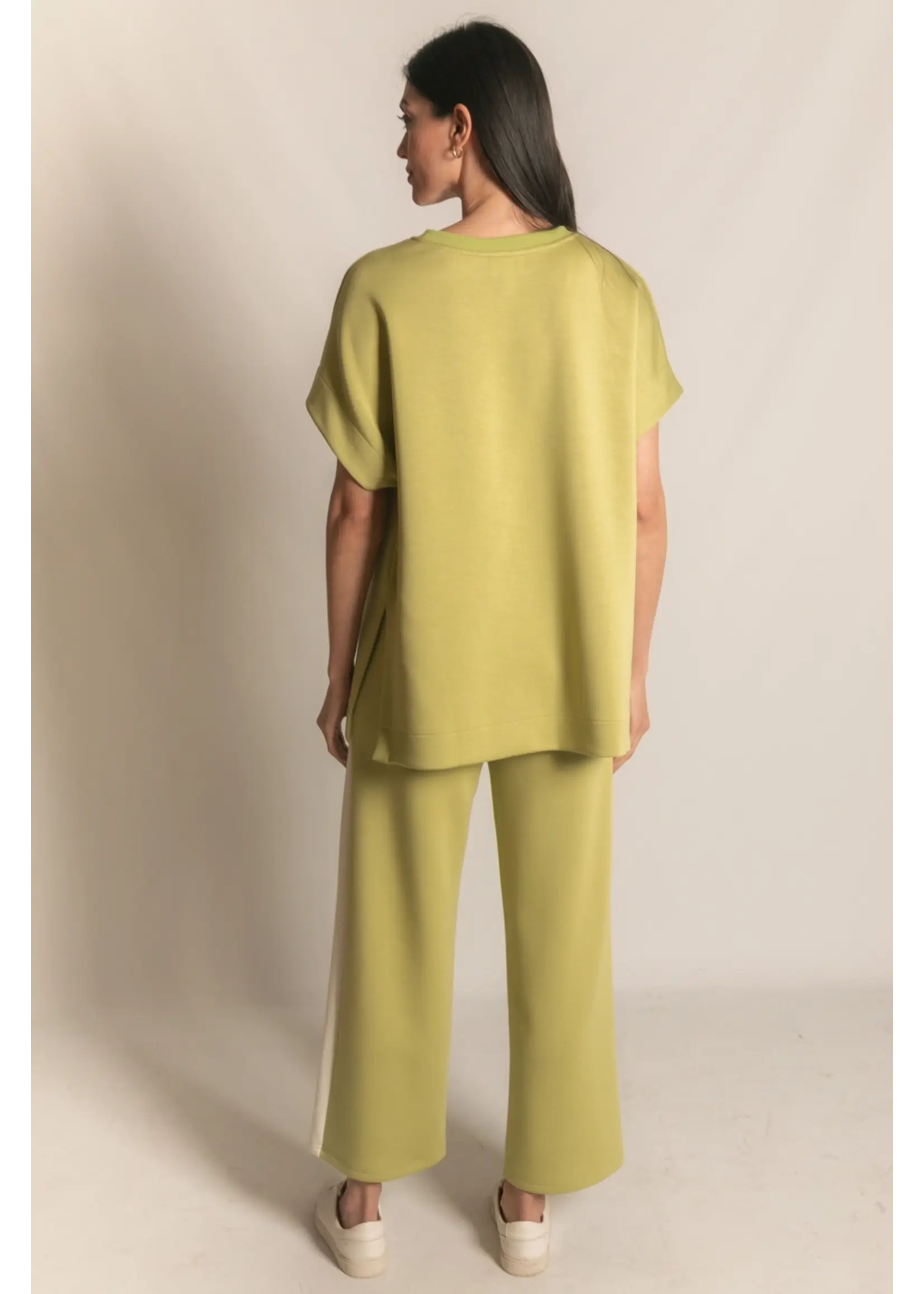 P. Cill Butter Modal Contrast Rib Short Sleeve Tunic Top - PT11022