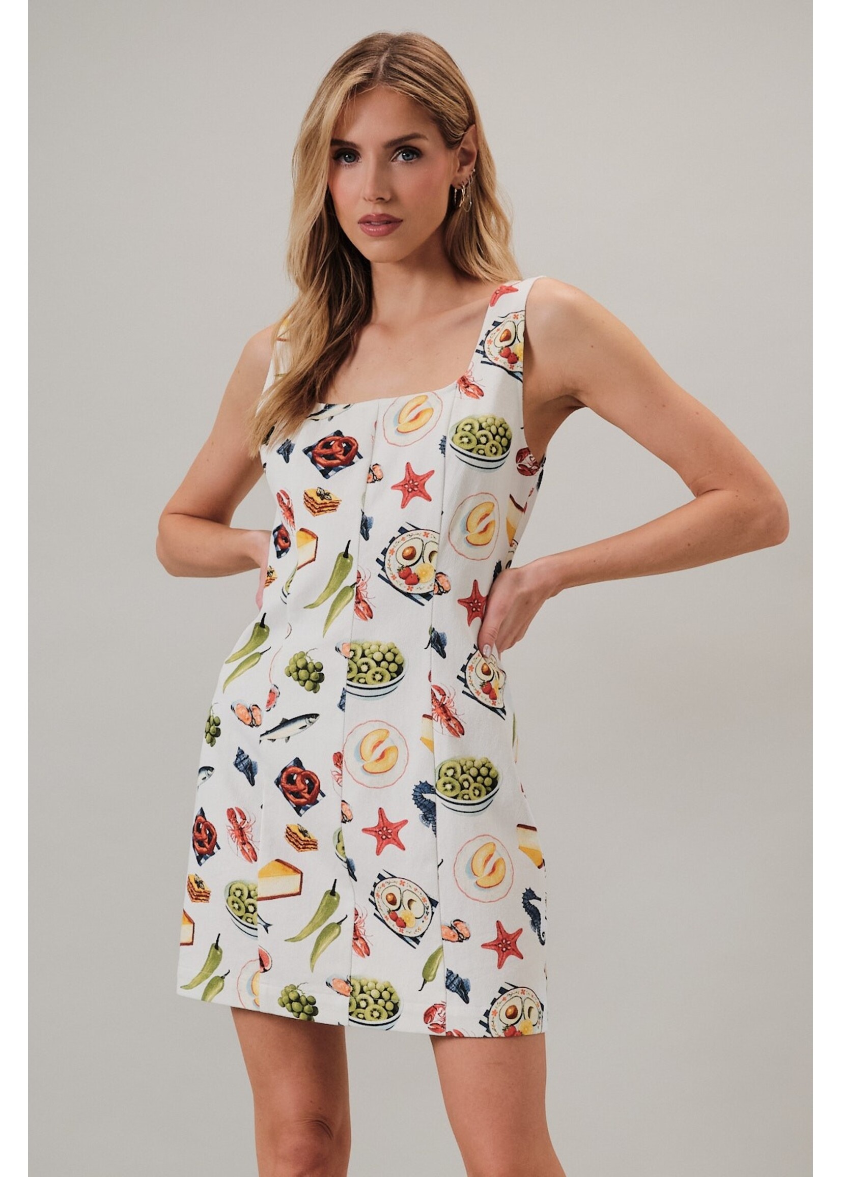 Sunday Edition Square Neck Sleeveless Nautical Denim Mini Dress - JD8039