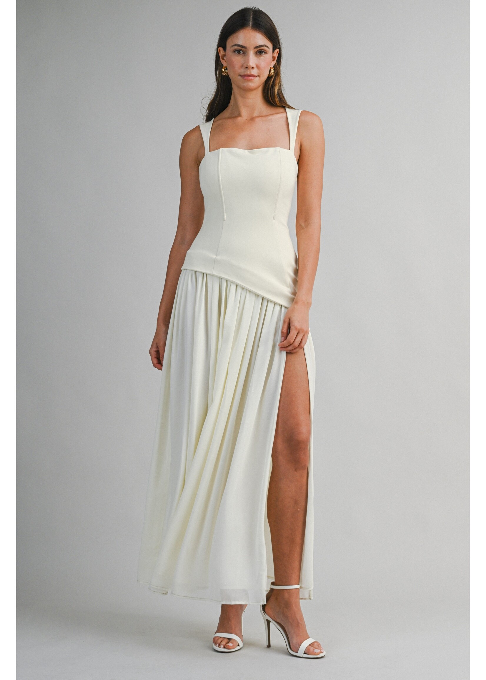 Mable Asymmetrical Chiffon Combination Maxi Dress - MD6589
