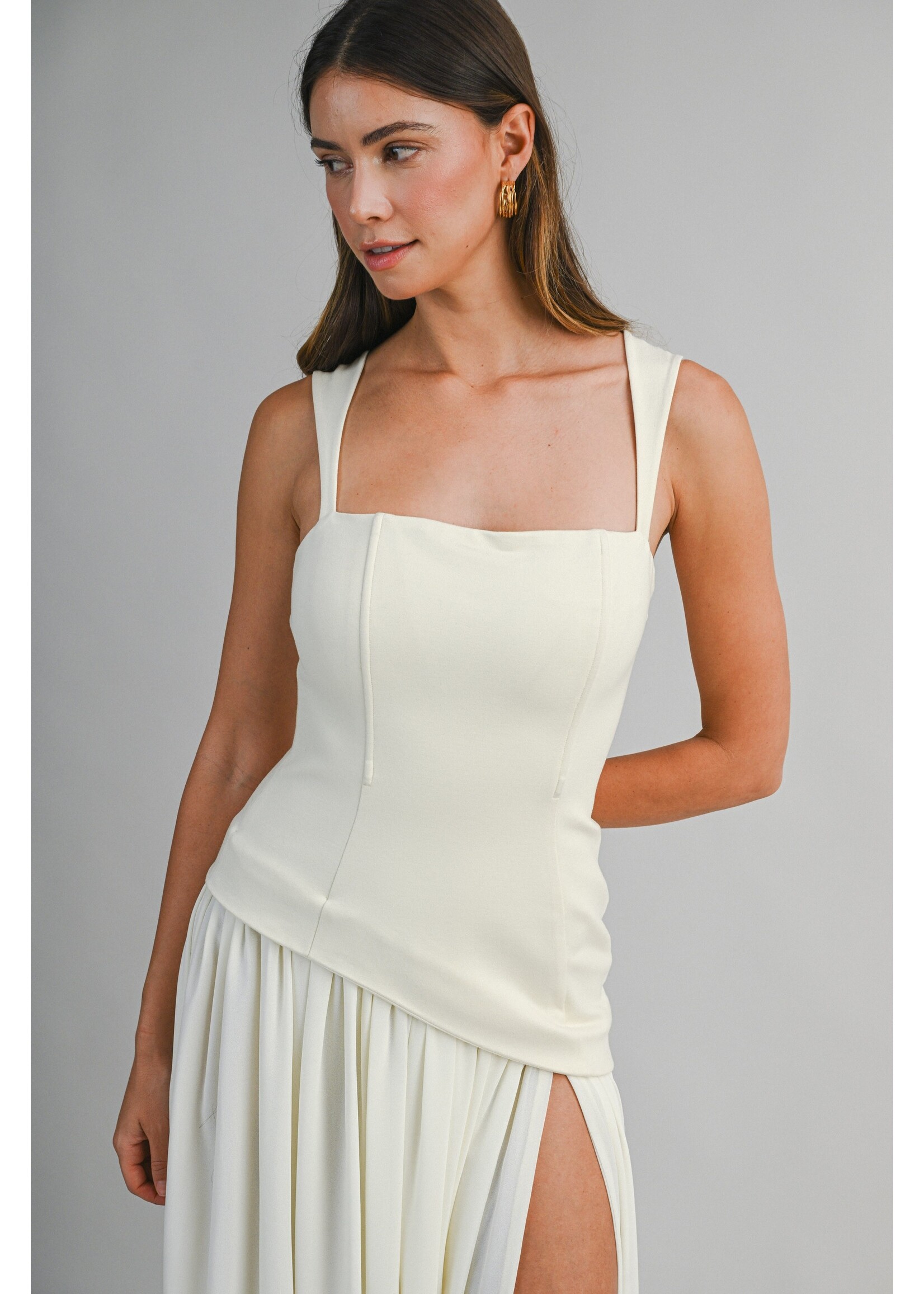 Mable Asymmetrical Chiffon Combination Maxi Dress - MD6589