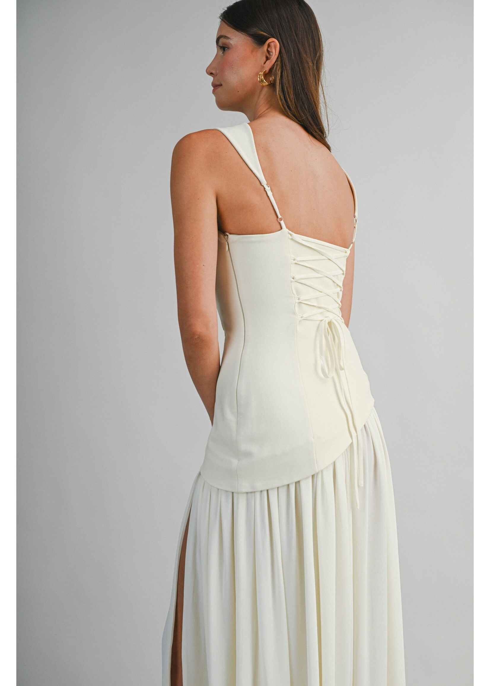 Mable Asymmetrical Chiffon Combination Maxi Dress - MD6589