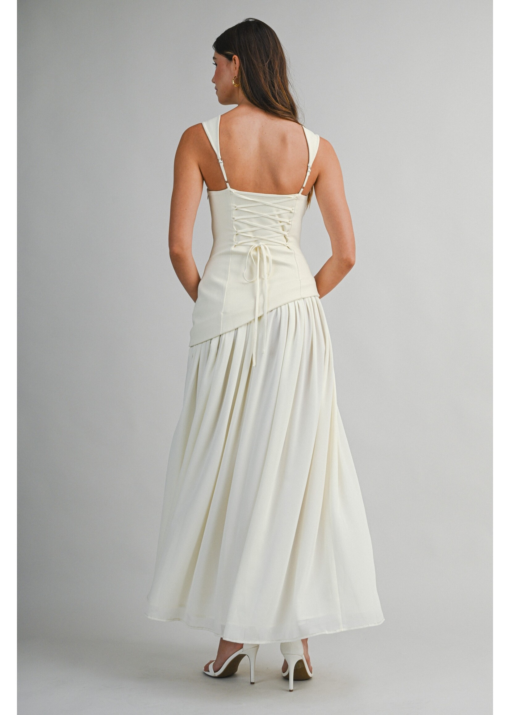 Mable Asymmetrical Chiffon Combination Maxi Dress - MD6589