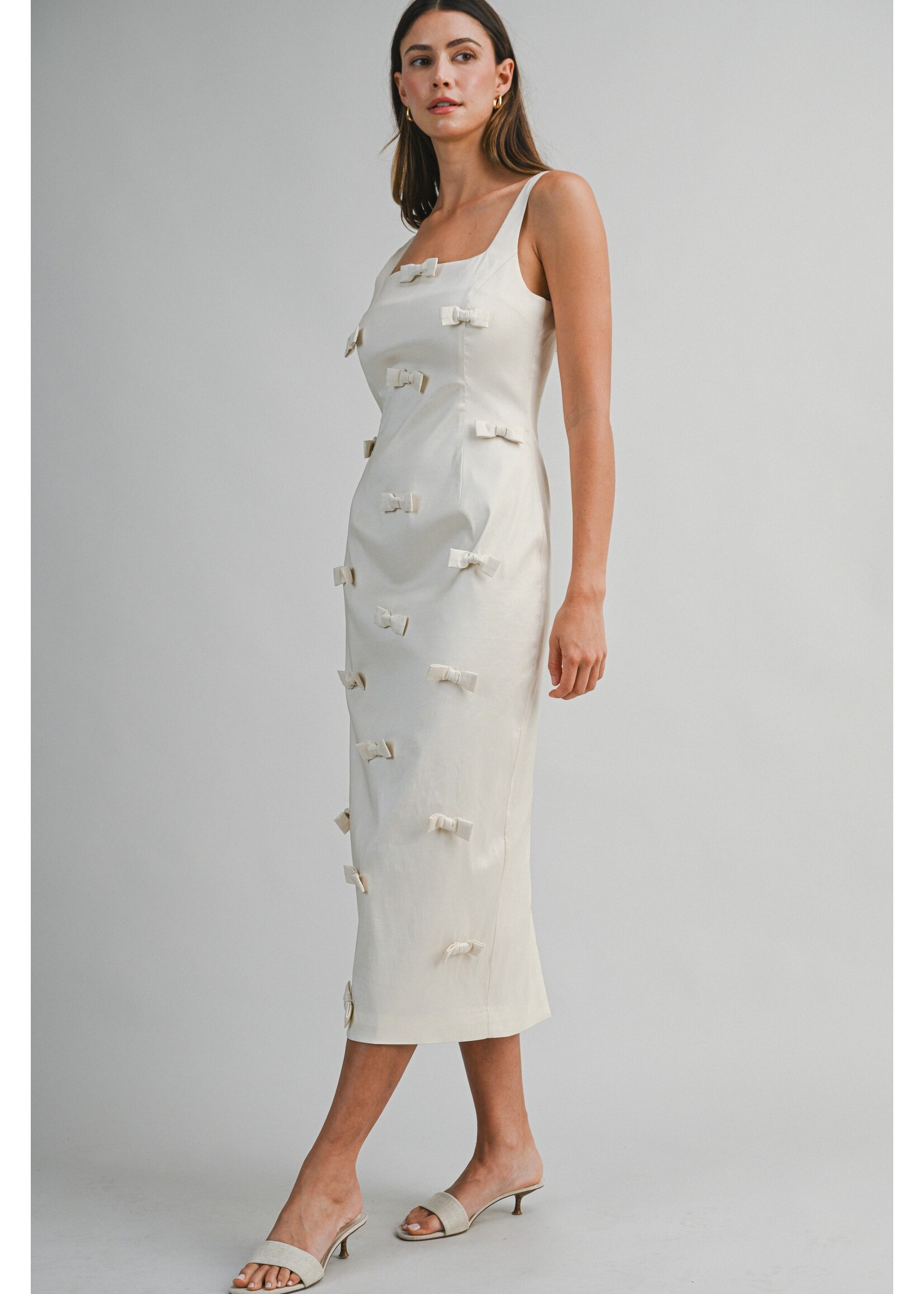 Mable Bow Trim Detail Square Neck Sleeveless Midi Dress - MD6607