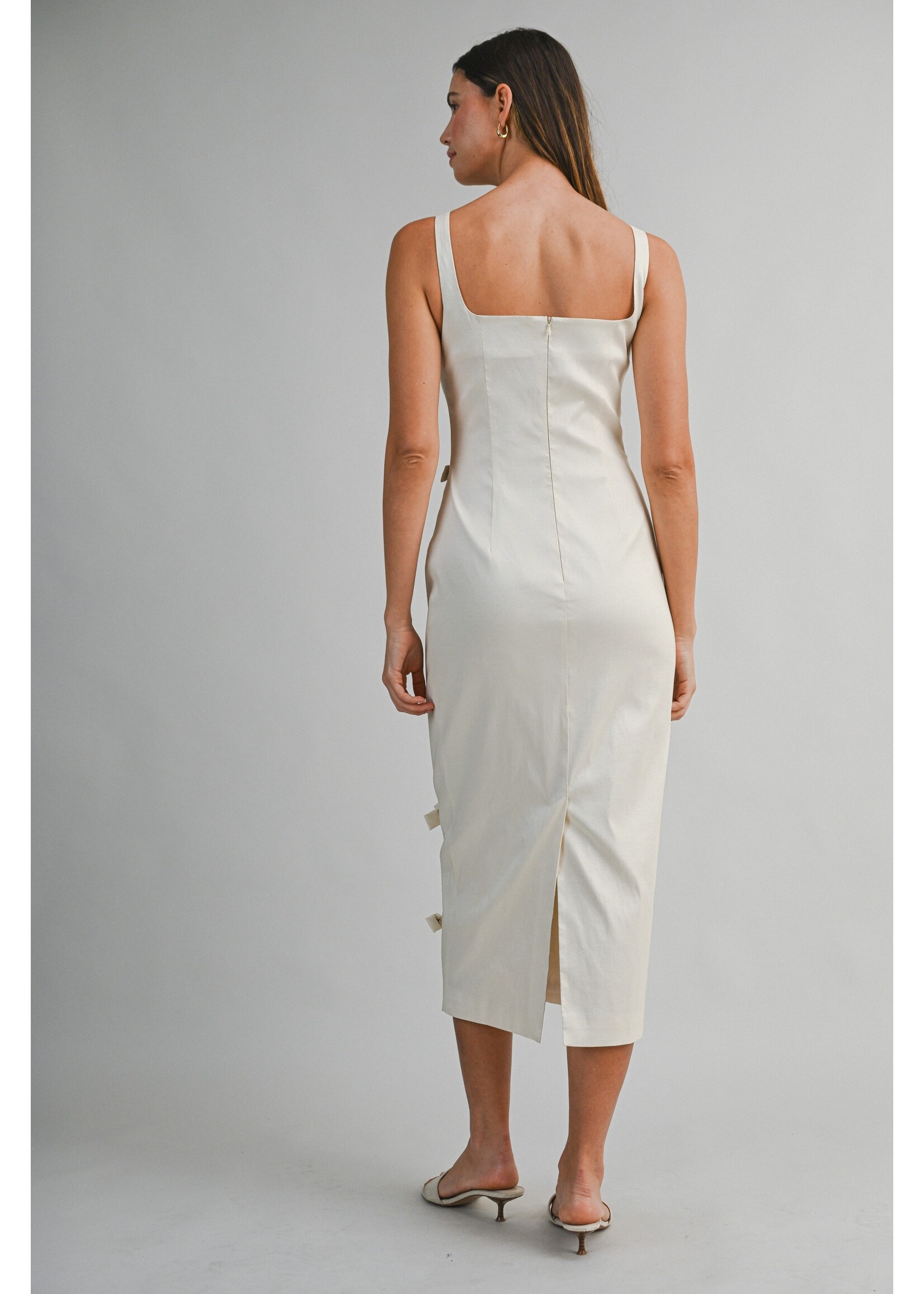 Mable Bow Trim Detail Square Neck Sleeveless Midi Dress - MD6607