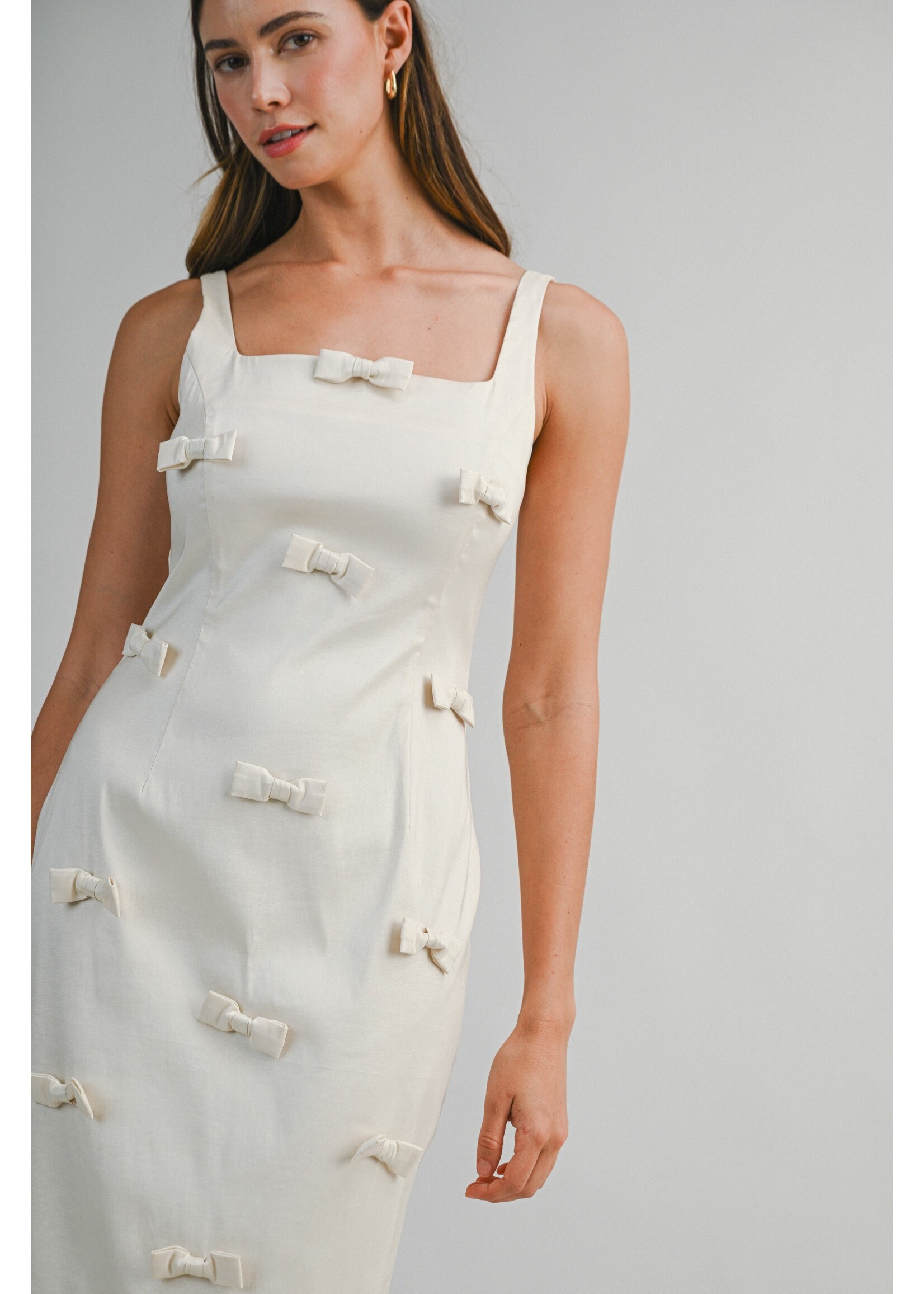 Mable Bow Trim Detail Square Neck Sleeveless Midi Dress - MD6607