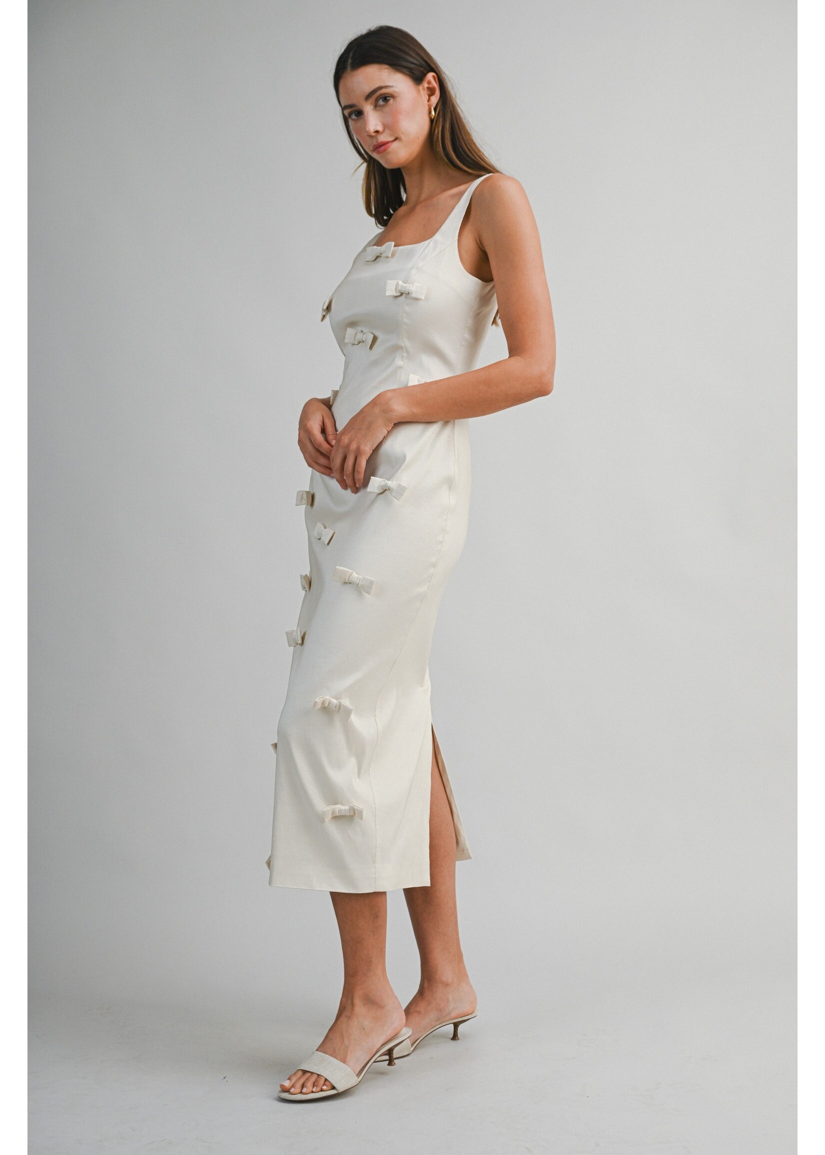 Mable Bow Trim Detail Square Neck Sleeveless Midi Dress - MD6607