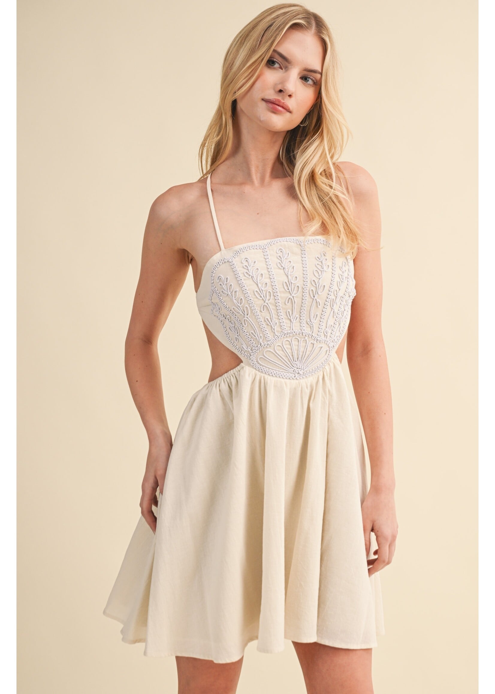 Klesis Scallop Aplique Criss Cross Back Flare Mini Dress - ID10176