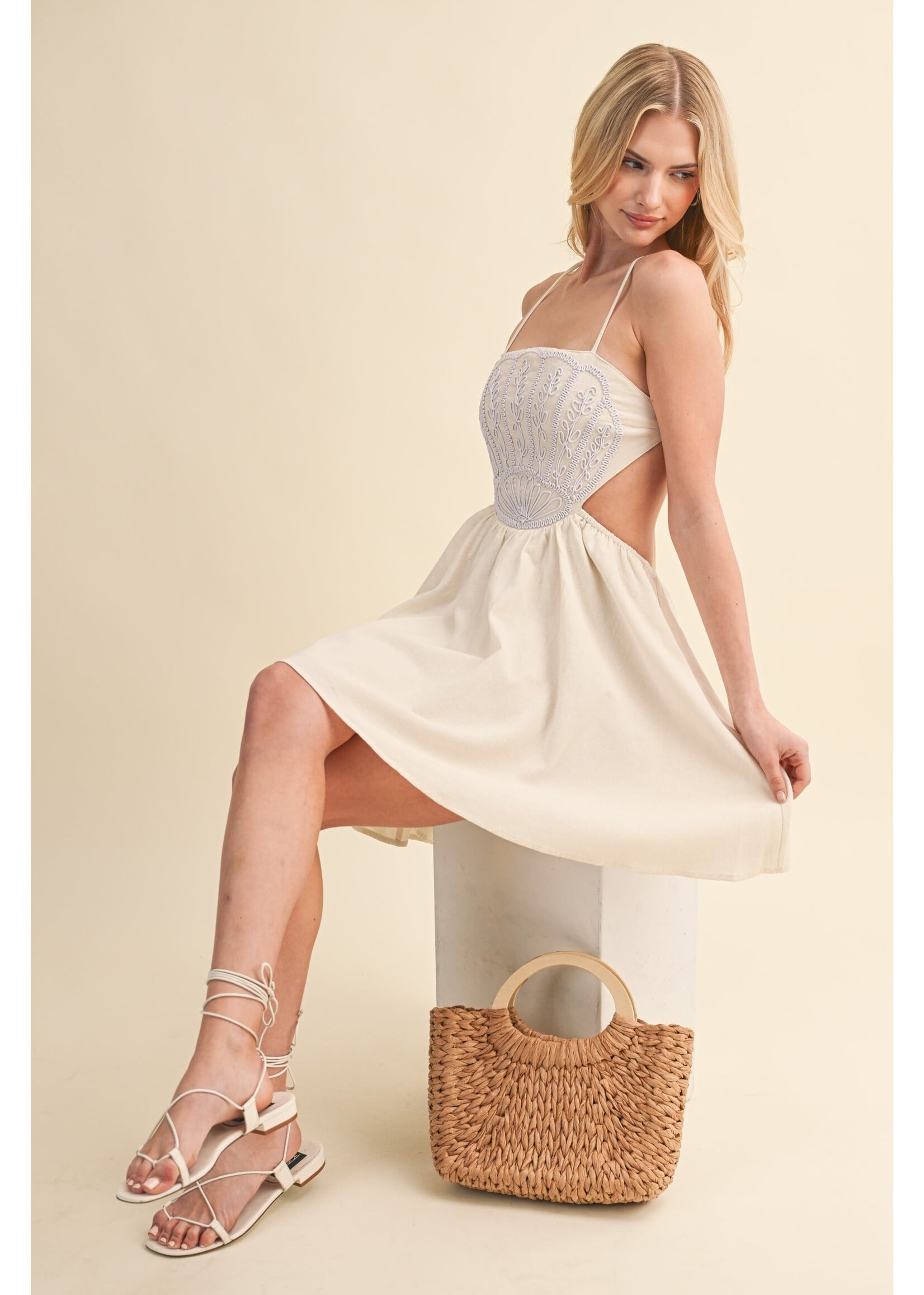Klesis Scallop Aplique Criss Cross Back Flare Mini Dress - ID10176