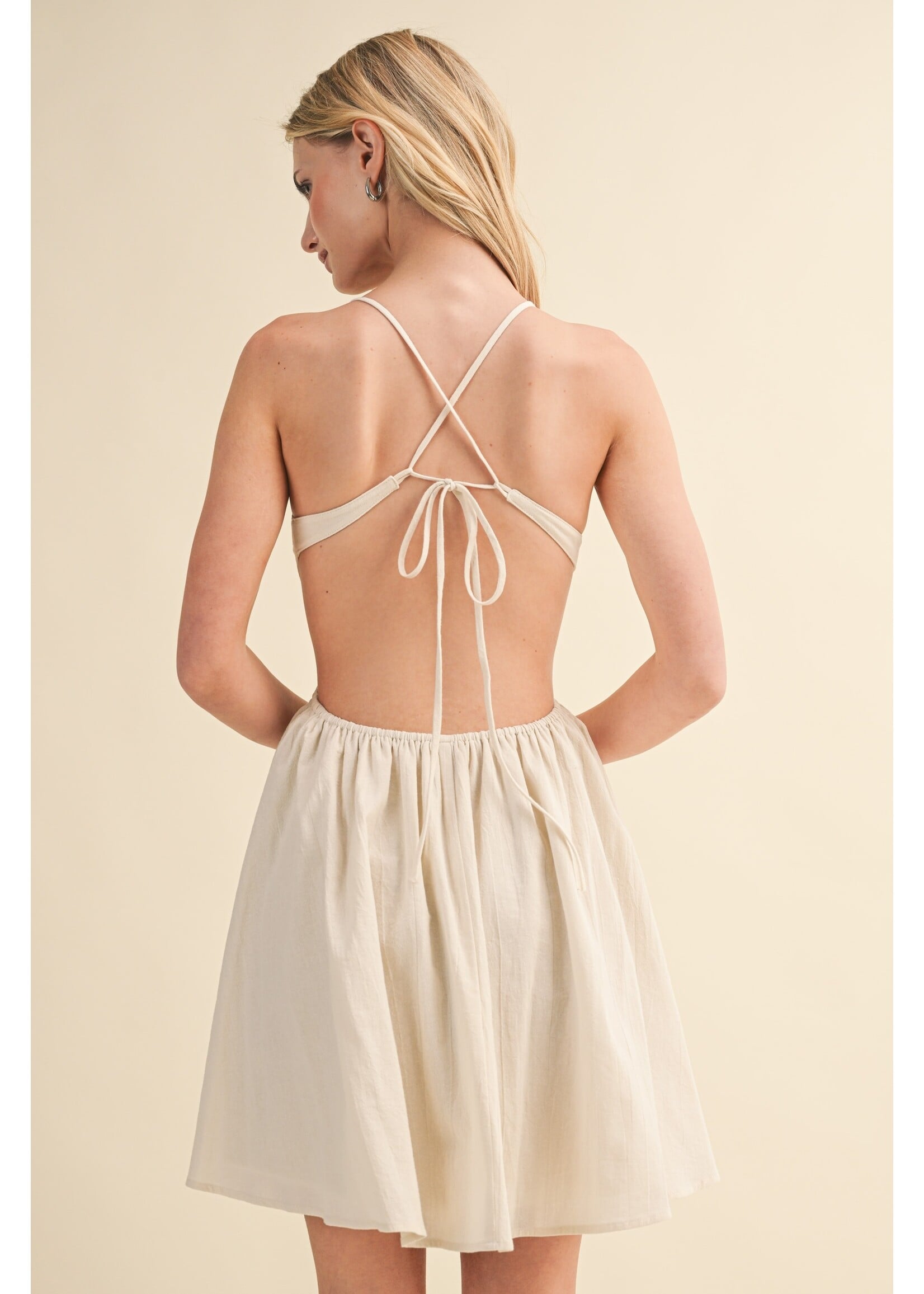 Klesis Scallop Aplique Criss Cross Back Flare Mini Dress - ID10176
