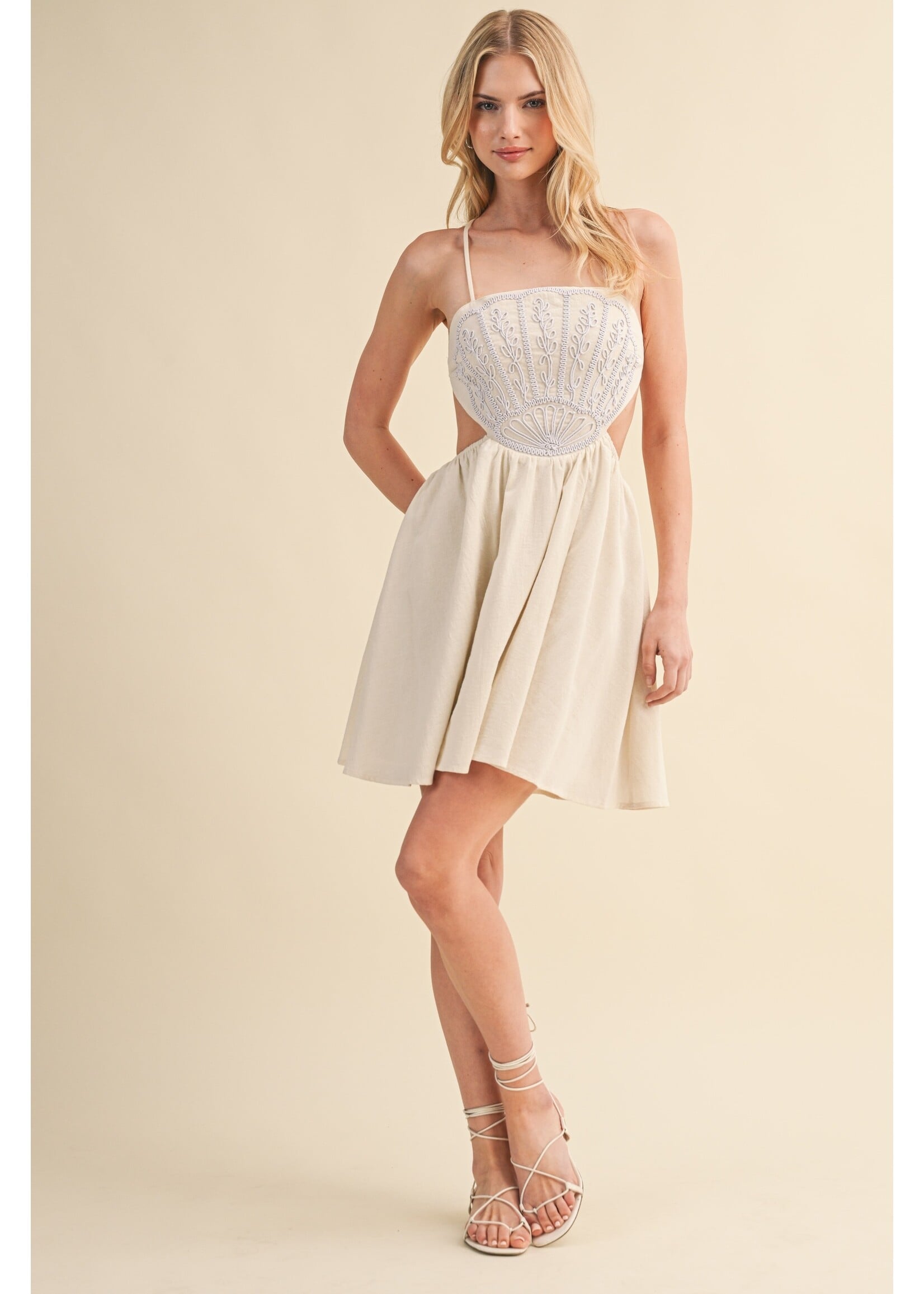 Klesis Scallop Aplique Criss Cross Back Flare Mini Dress - ID10176