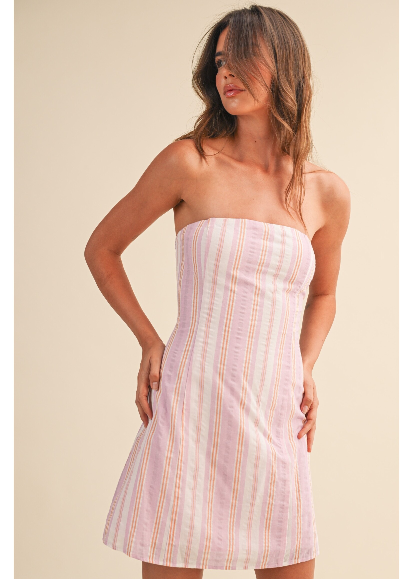 Klesis Stripe Strapless A Line Mini Dress - ID10296