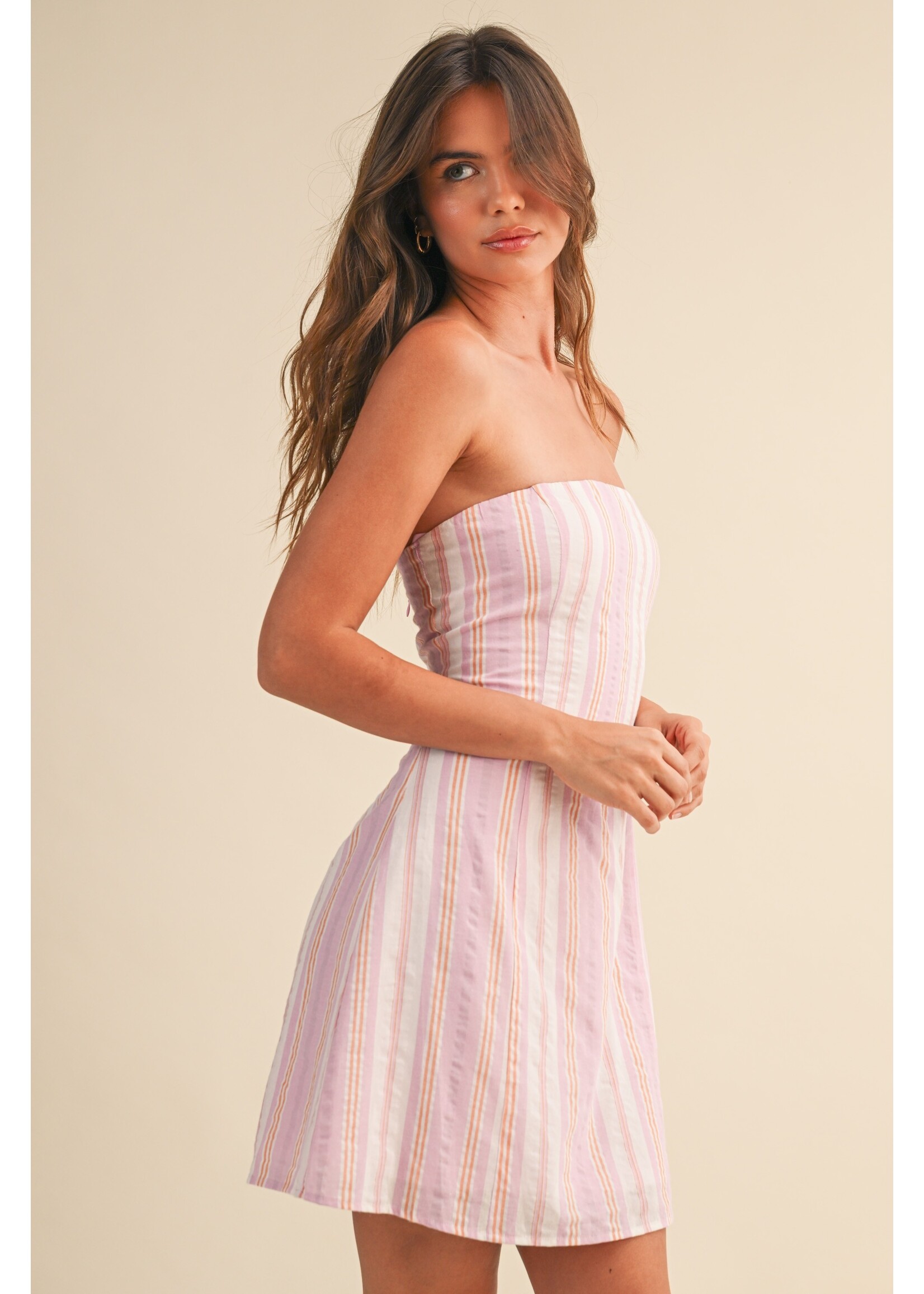 Klesis Stripe Strapless A Line Mini Dress - ID10296
