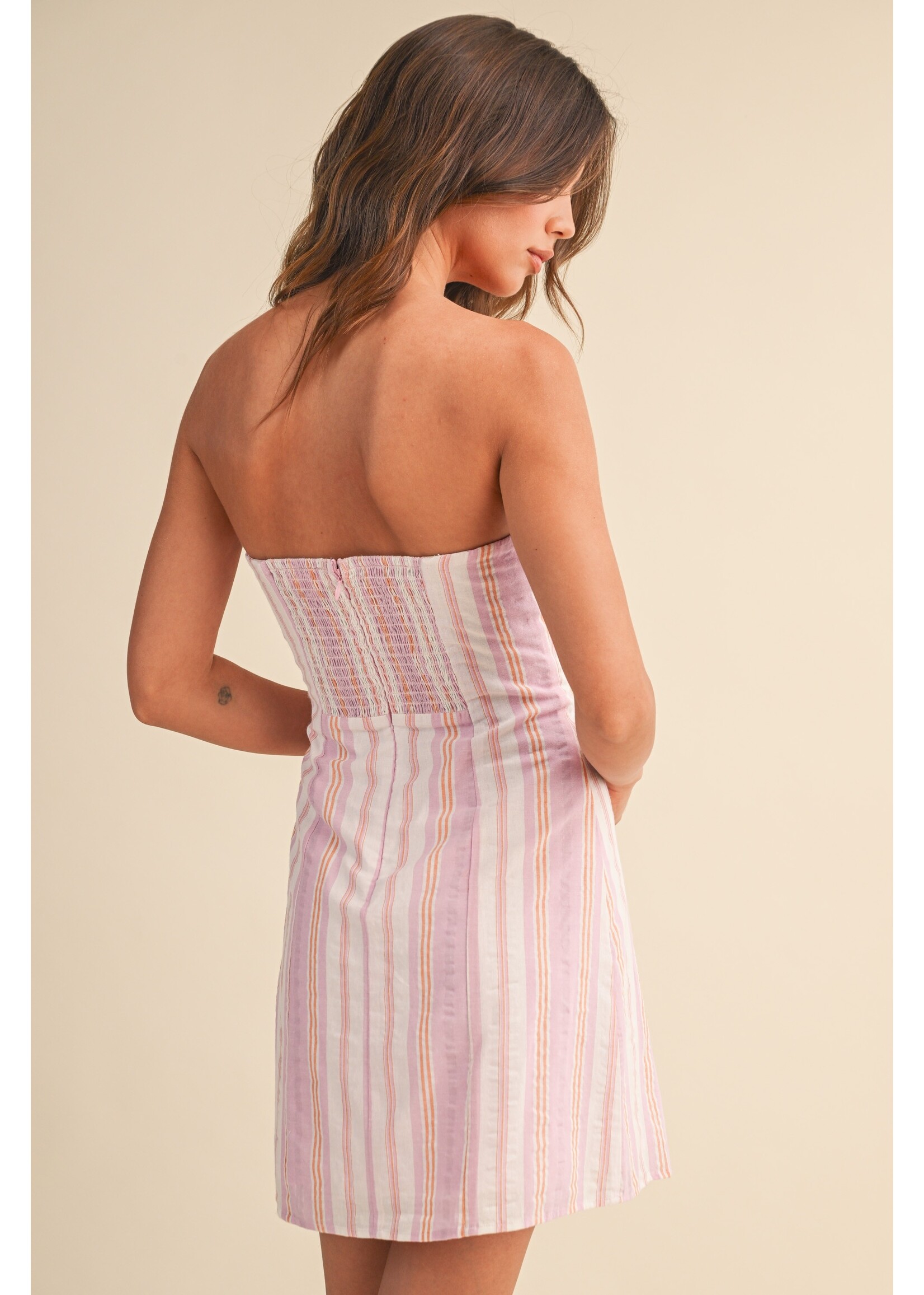 Klesis Stripe Strapless A Line Mini Dress - ID10296
